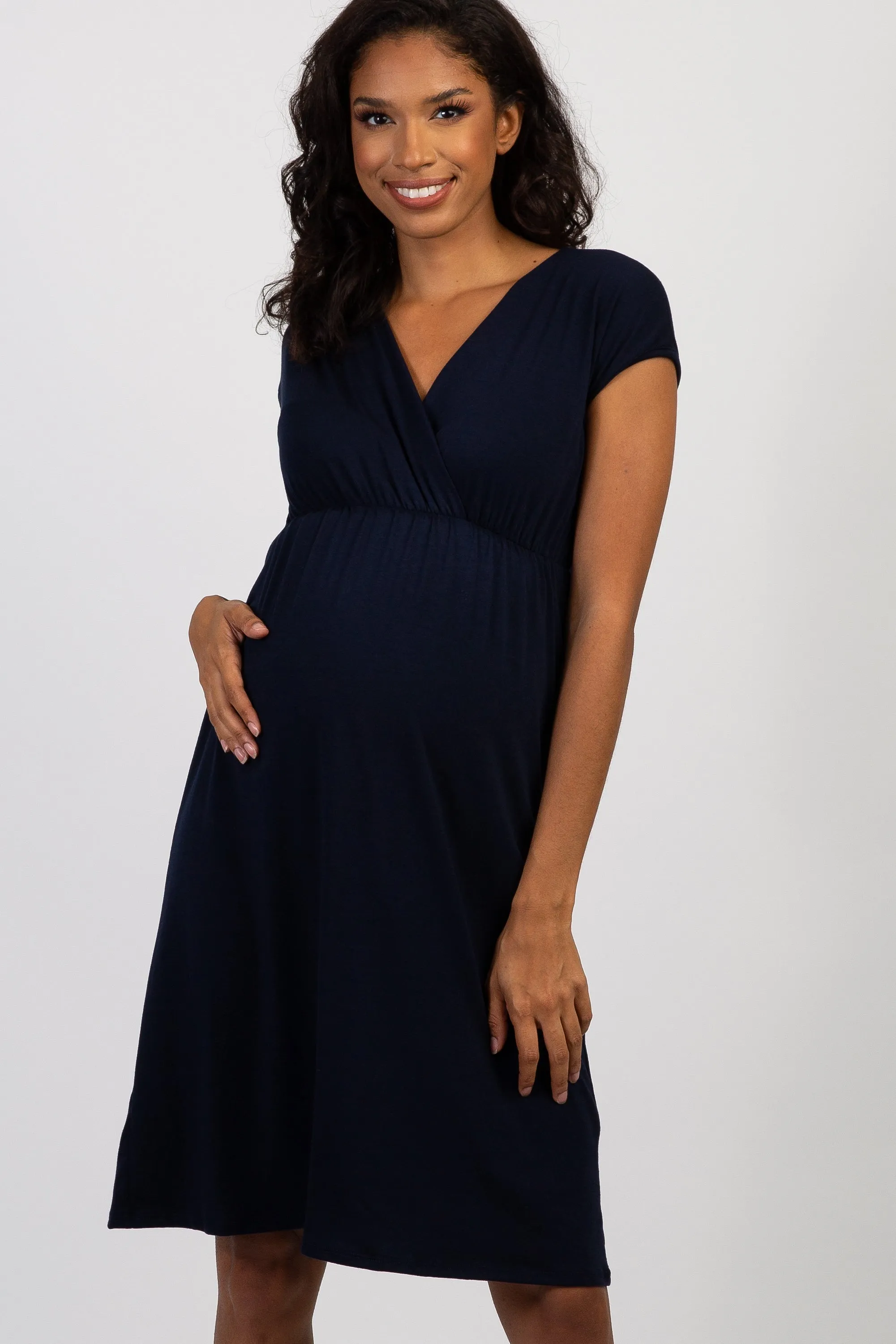PinkBlush Navy Blue Draped Maternity/Nursing Dress sold by Pinkblush product image thumbnail 5
