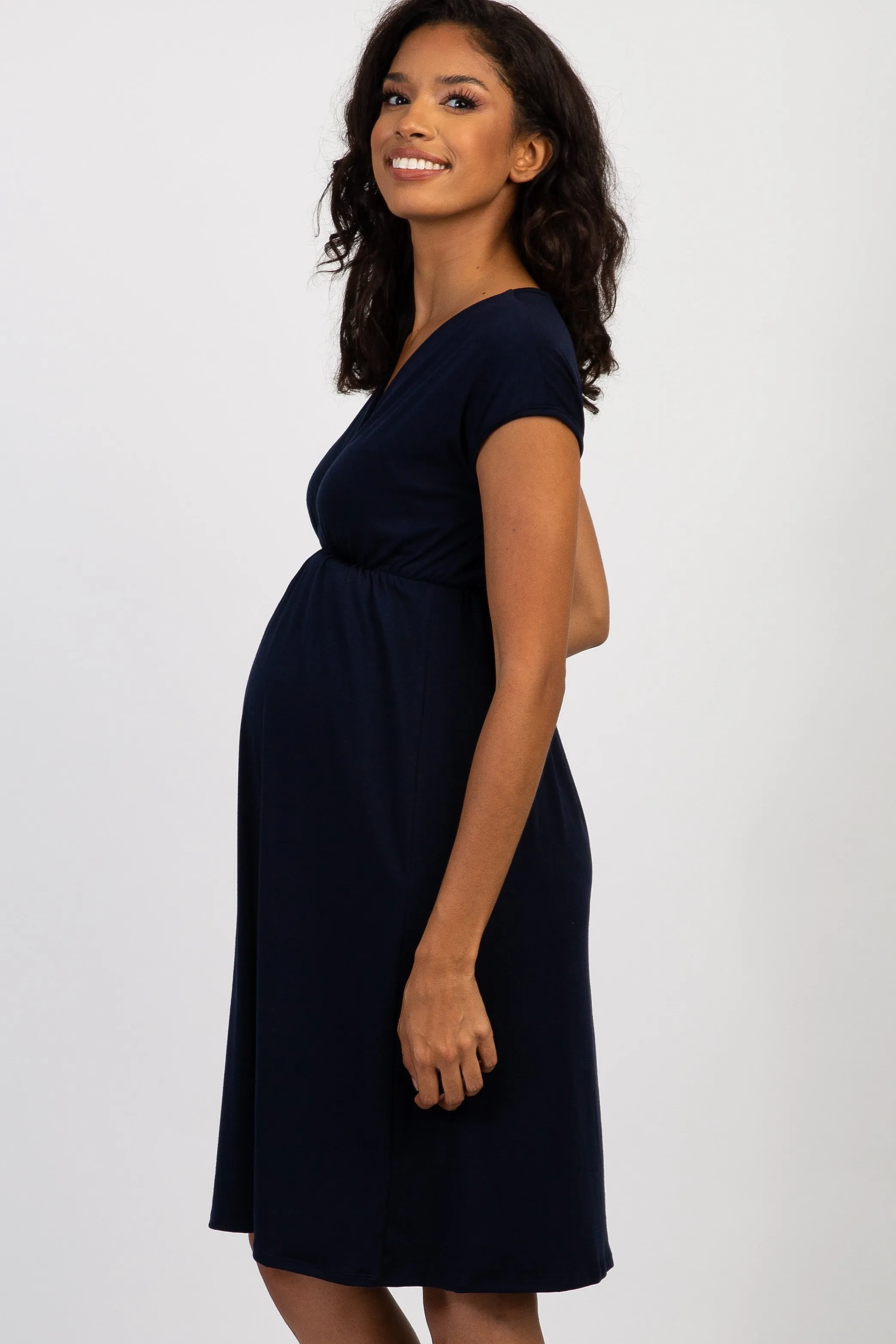 PinkBlush Navy Blue Draped Maternity/Nursing Dress sold by Pinkblush product image thumbnail 2