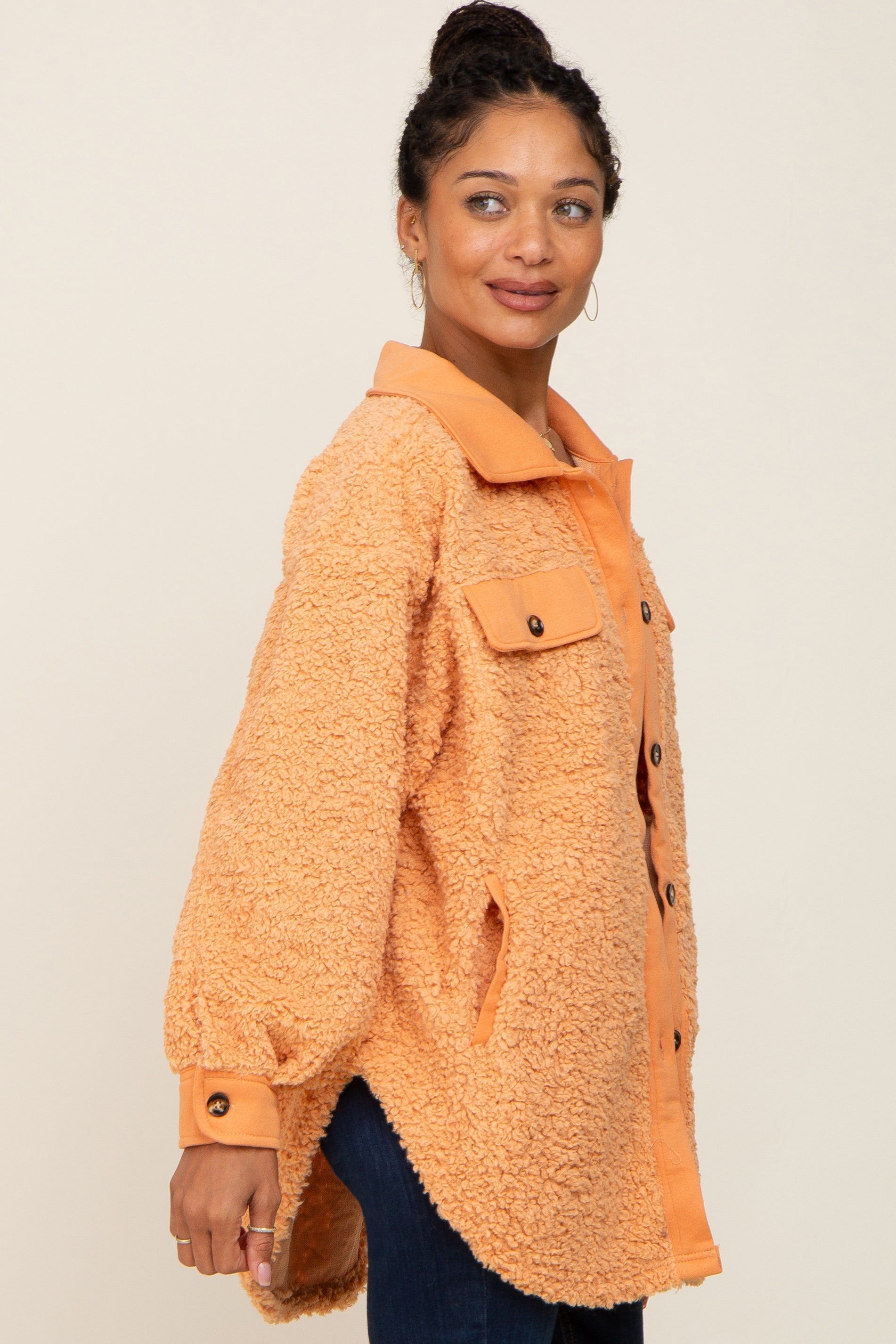 Peach Contrast Oversized Sherpa Coat sold by Pinkblush product image thumbnail 2