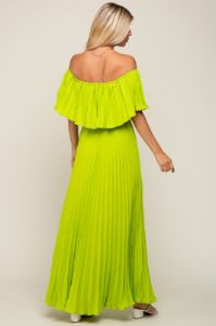 Lime Pleated Off Shoulder Maxi Dress sold by Pinkblush