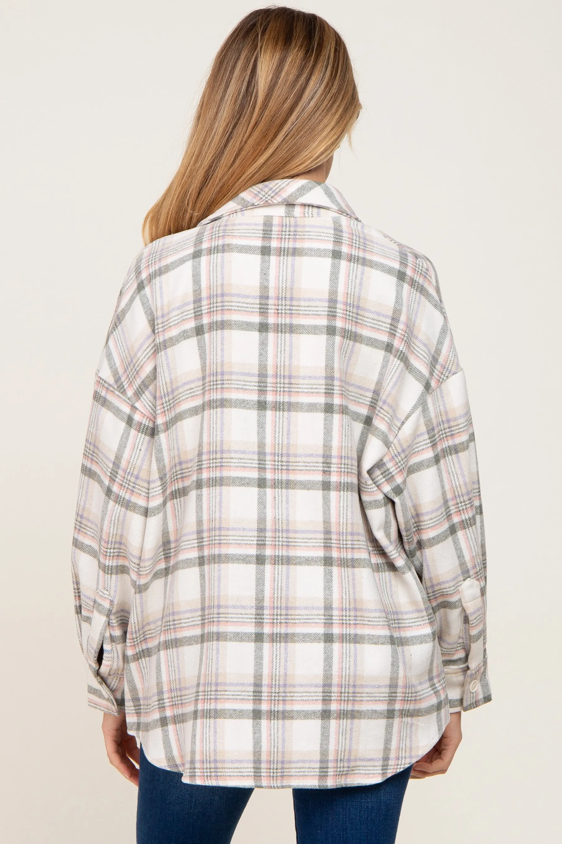 Ivory Plaid Maternity Shirt Jacket sold by Pinkblush product image thumbnail 3