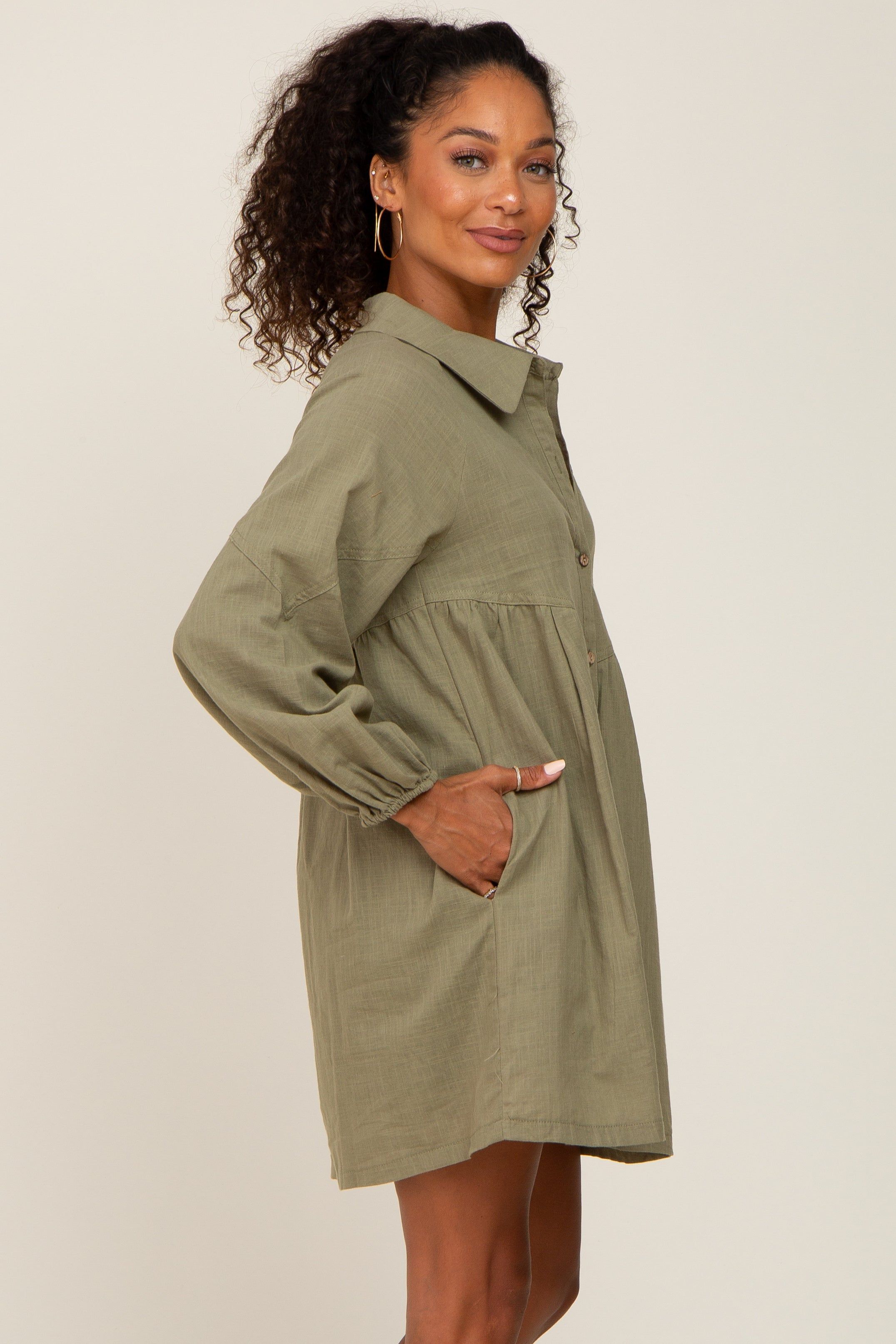 Olive Button Down Mini Dress sold by Pinkblush product image thumbnail 2