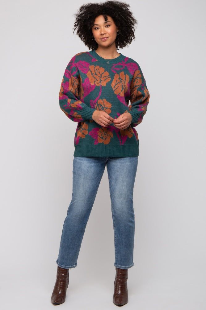 Emerald Green Floral Print Sweater sold by Pinkblush product image thumbnail 4