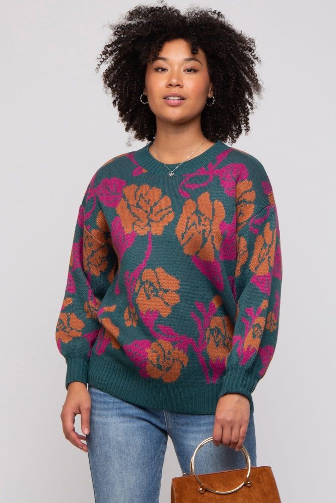 Emerald Green Floral Print Sweater sold by Pinkblush