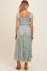 Olive Floral Puff Sleeve Smocked Maternity Maxi Dress sold by Pinkblush
