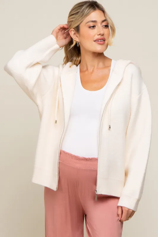 Cream Zip Up Hooded Maternity Cardigan sold by Pinkblush