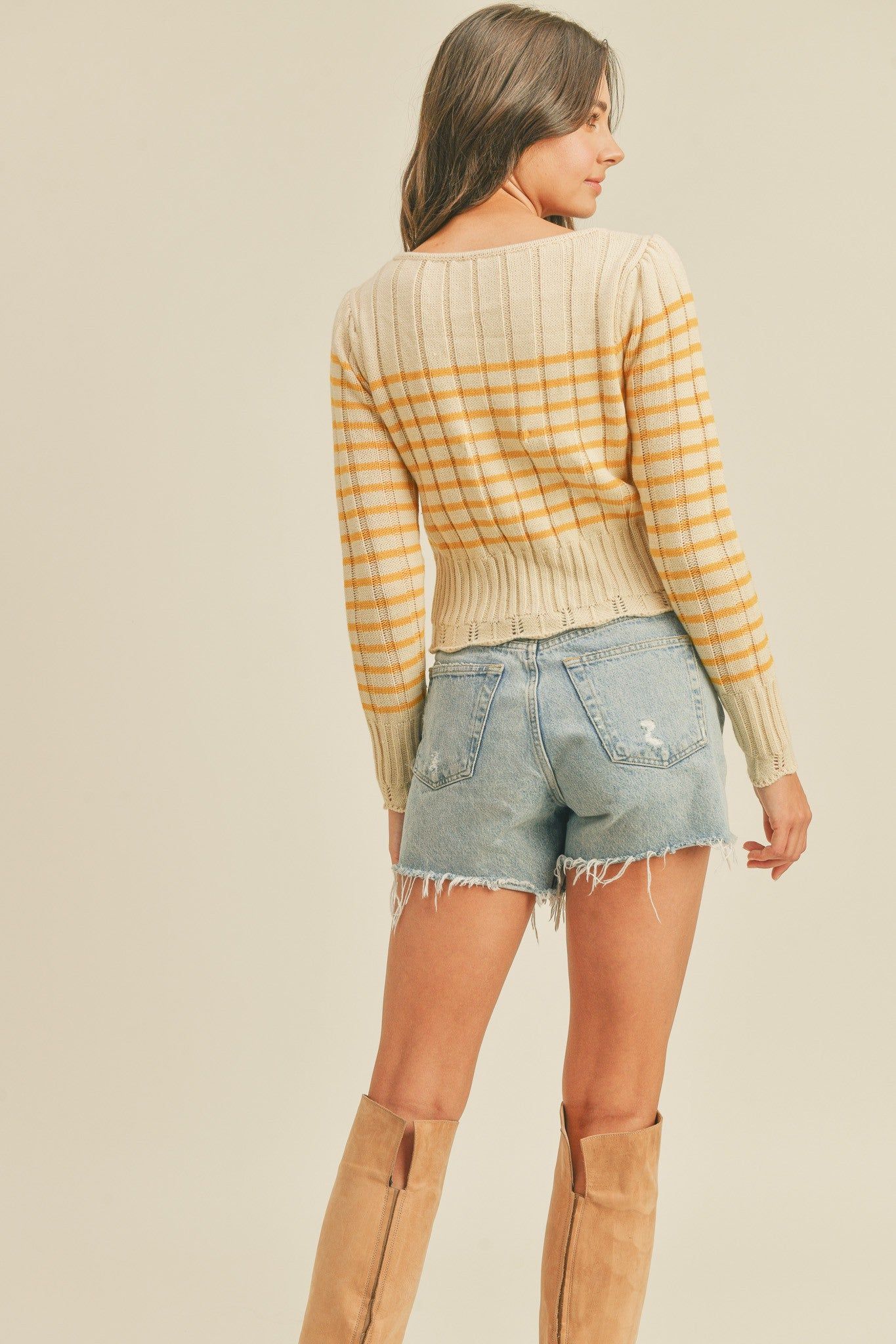 Cream Striped Sweater With Scalloped Pointelle Hem sold by Pinkblush product image thumbnail 3