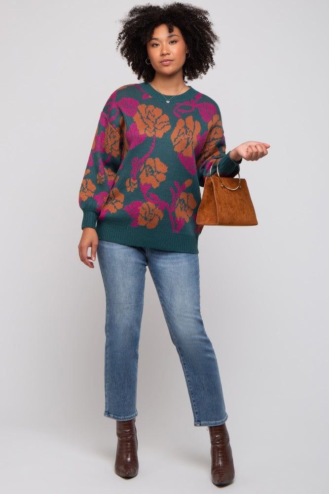 Emerald Green Floral Print Sweater sold by Pinkblush product image thumbnail 5