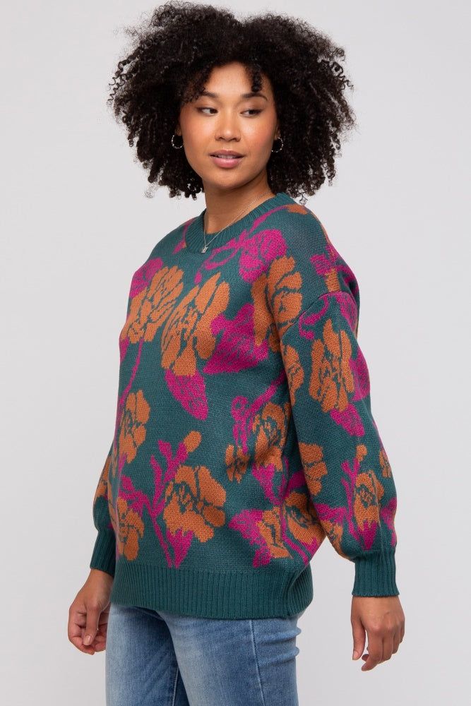 Emerald Green Floral Print Sweater sold by Pinkblush product image thumbnail 2