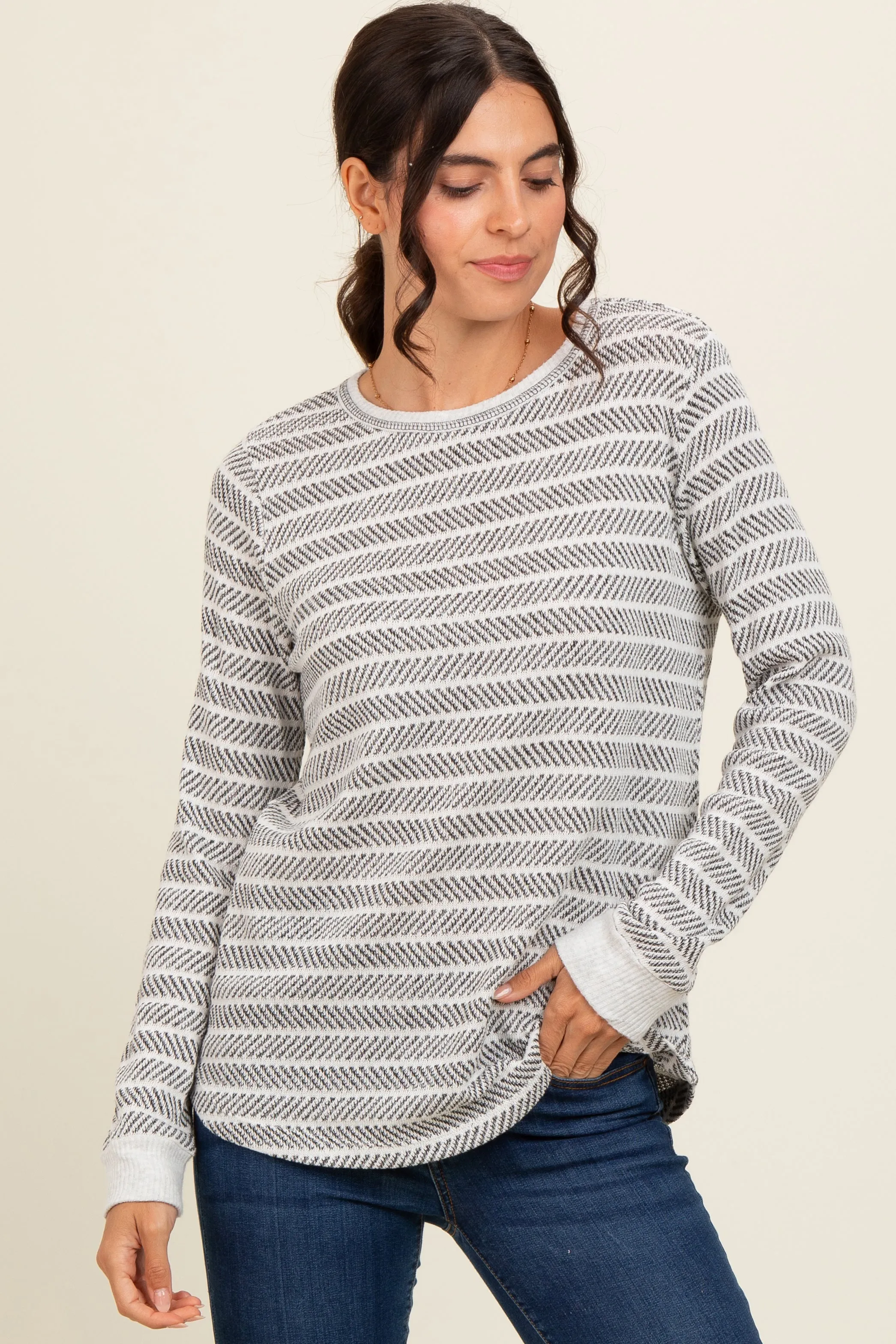 Heather Grey Striped Long Sleeve Top sold by Pinkblush