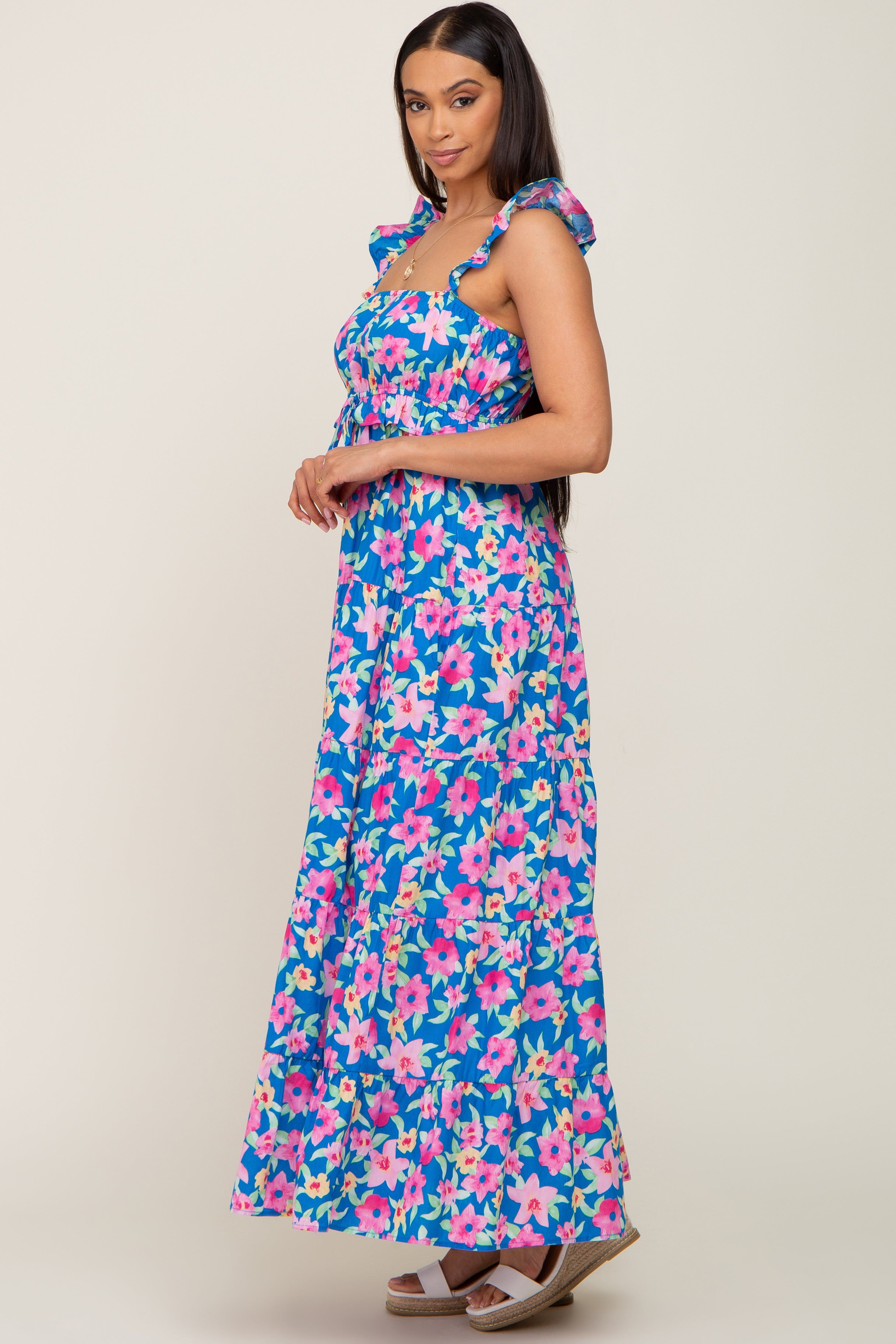 Royal Blue Floral Square Neck Ruffle Tiered Maxi Dress sold by Pinkblush product image thumbnail 2