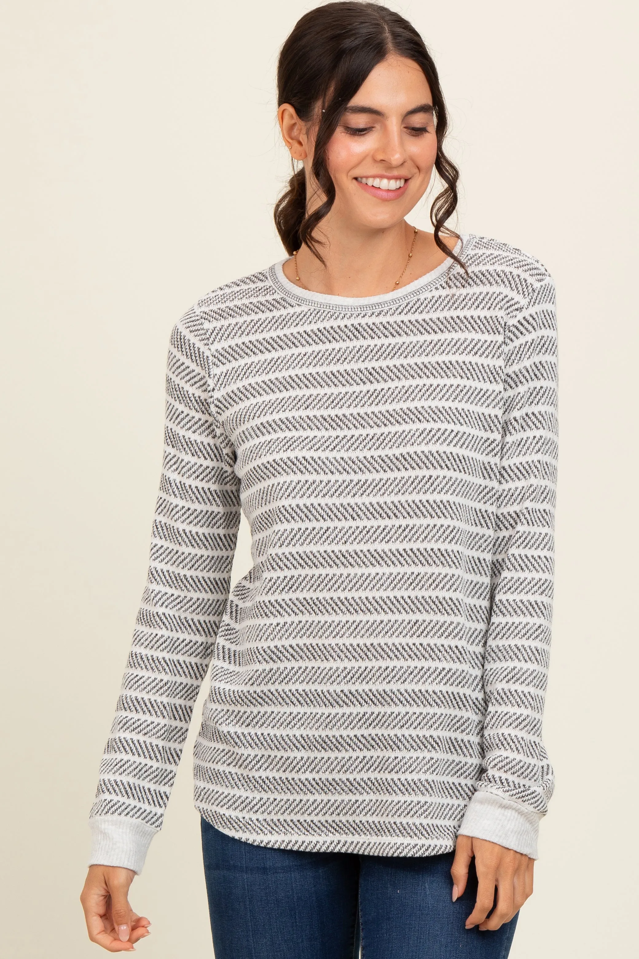 Heather Grey Striped Long Sleeve Top sold by Pinkblush product image thumbnail 2