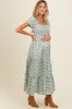 Olive Floral Puff Sleeve Smocked Maternity Maxi Dress sold by Pinkblush
