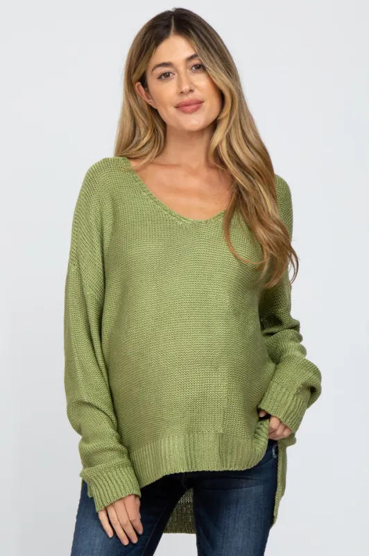 Light Olive Side Slit Knit Maternity Sweater sold by Pinkblush