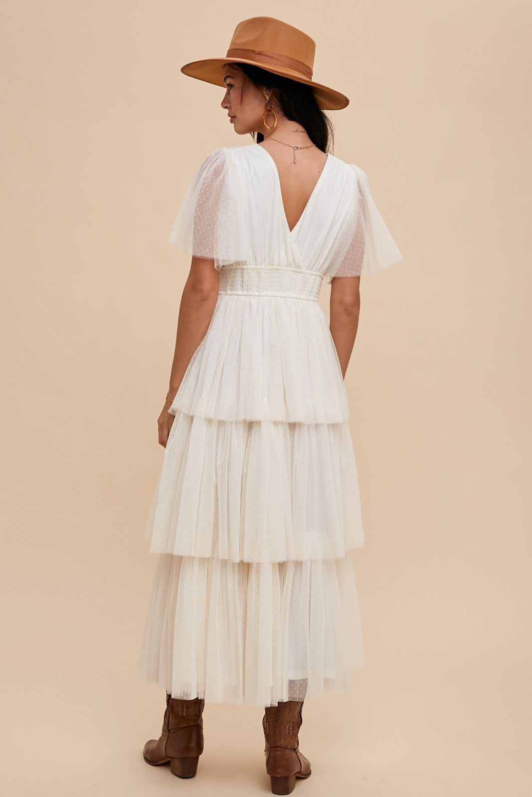 Creme Swiss Dot Mesh Tiered Dress sold by Pinkblush product image thumbnail 3