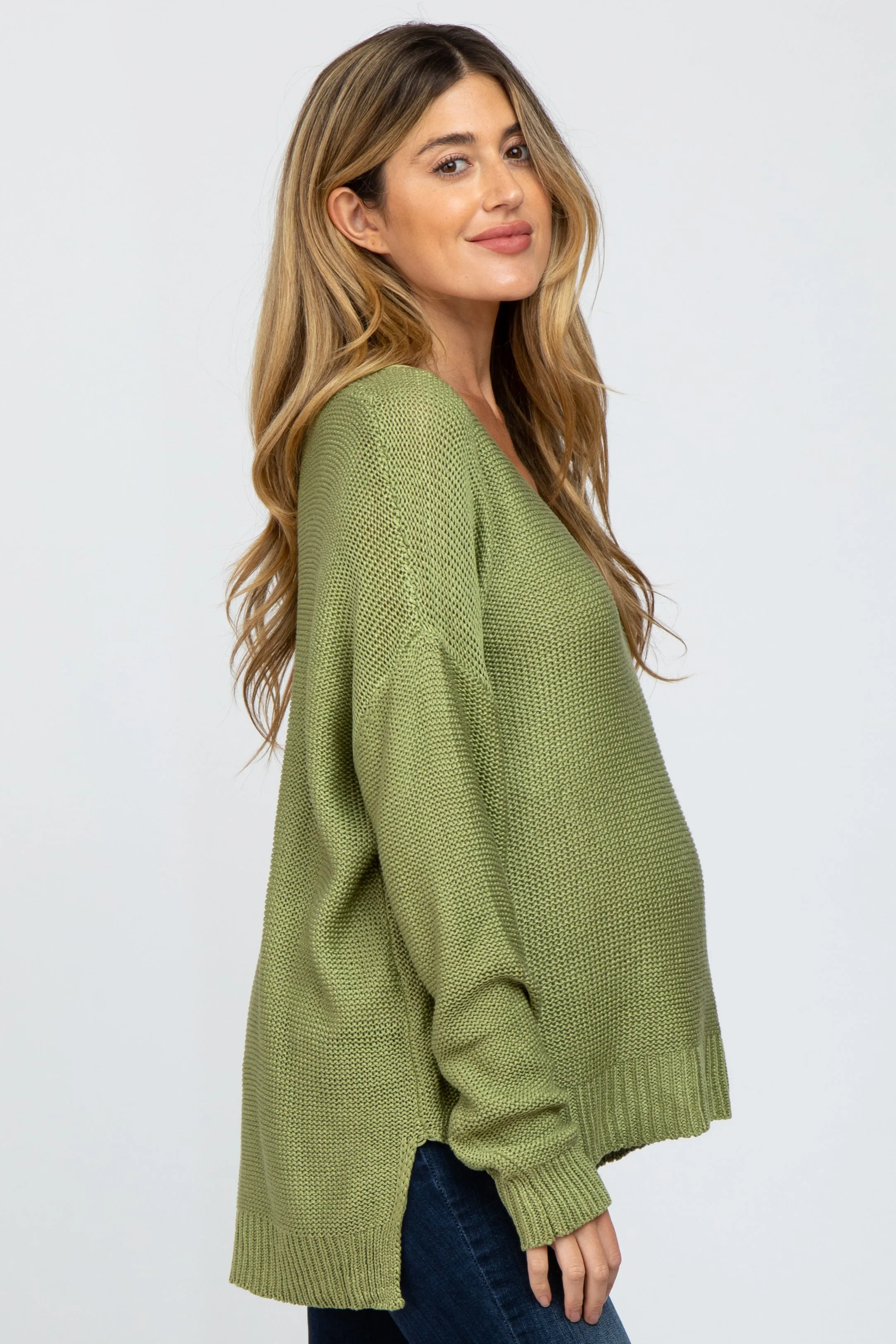 Light Olive Side Slit Knit Maternity Sweater sold by Pinkblush product image thumbnail 2