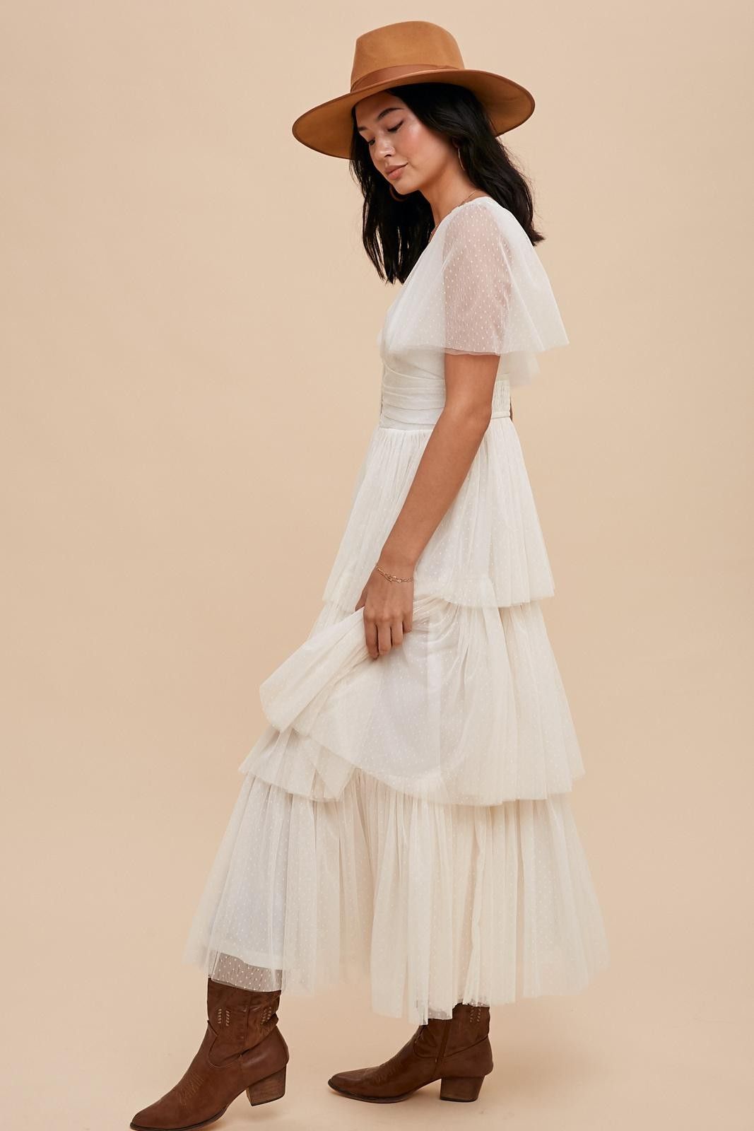 Creme Swiss Dot Mesh Tiered Dress sold by Pinkblush product image thumbnail 2