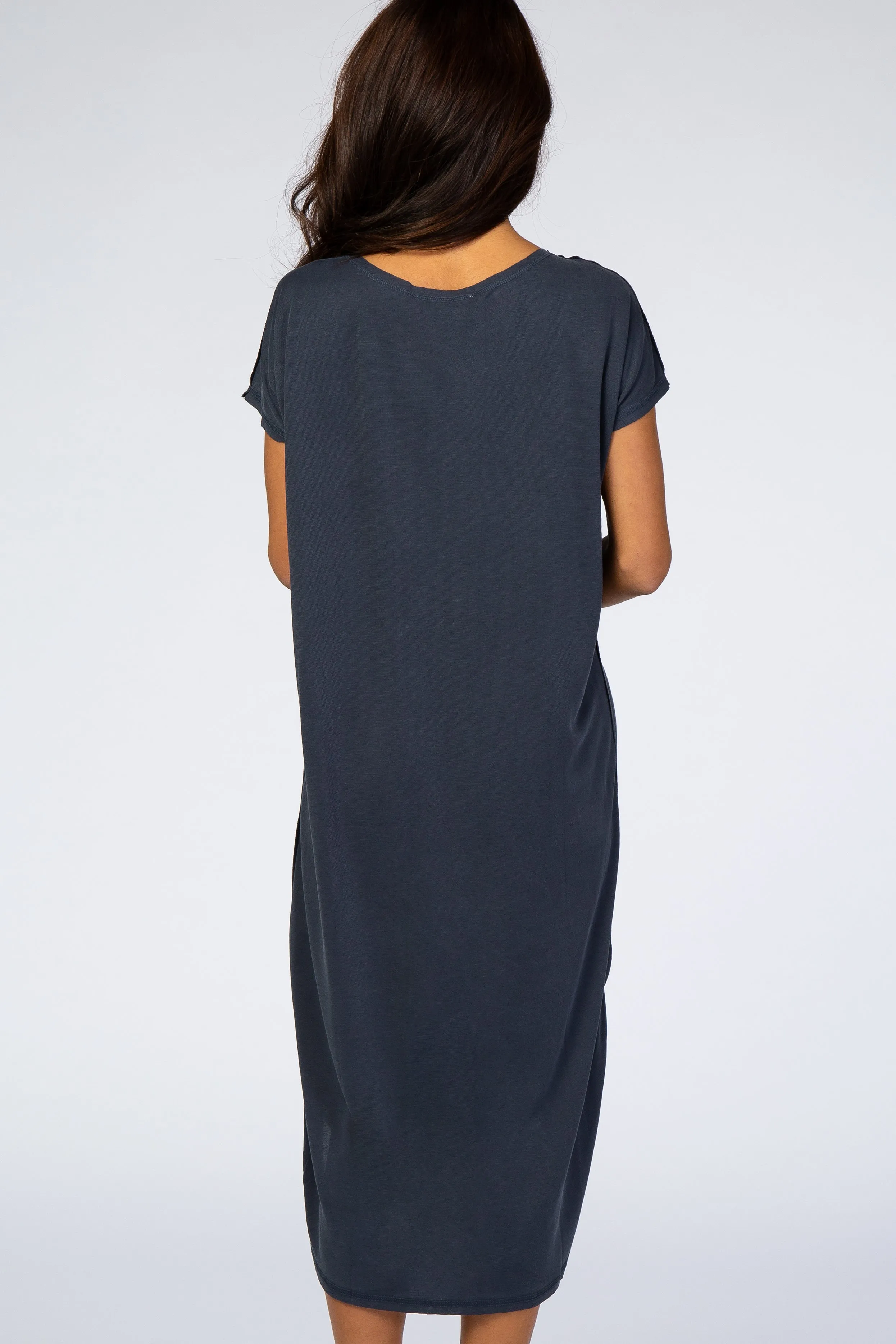 Navy Dot Print Wrap Maternity Plus Midi Dress sold by Pinkblush product image thumbnail 2