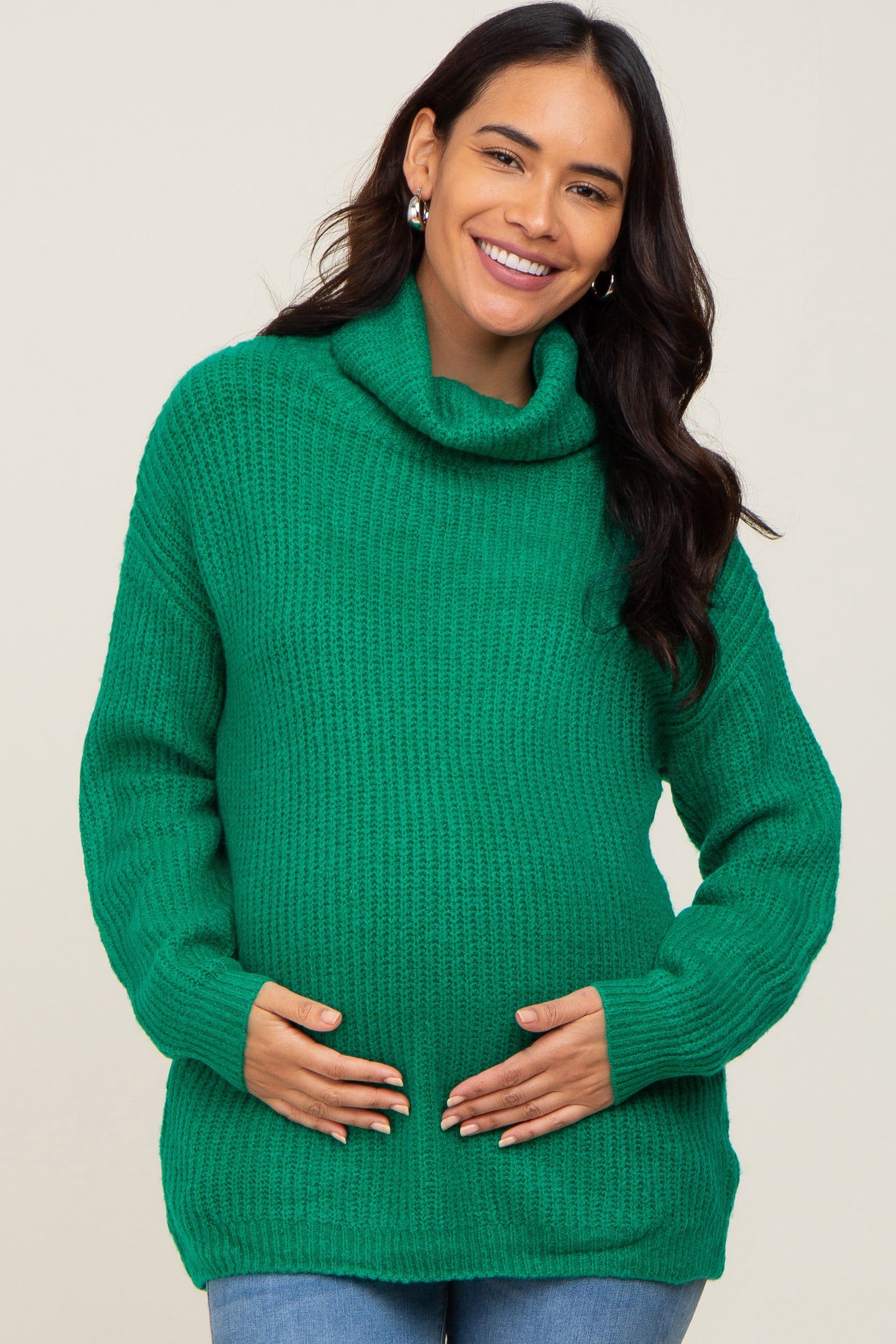 Green Soft Knit Cutout Back Maternity Sweater sold by Pinkblush