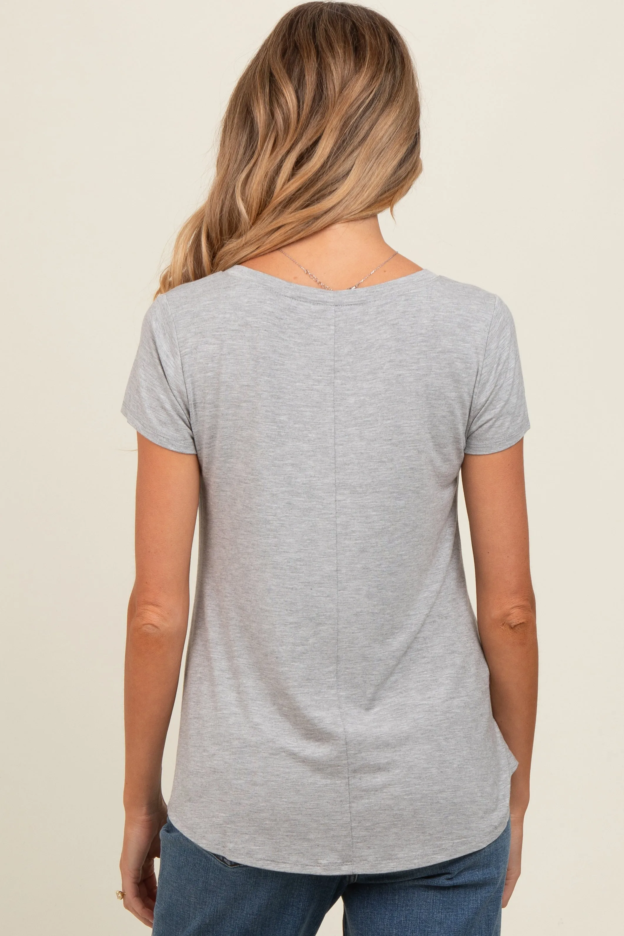 Heather Grey Basic V-Neck Short Sleeve Maternity Top sold by Pinkblush product image thumbnail 4