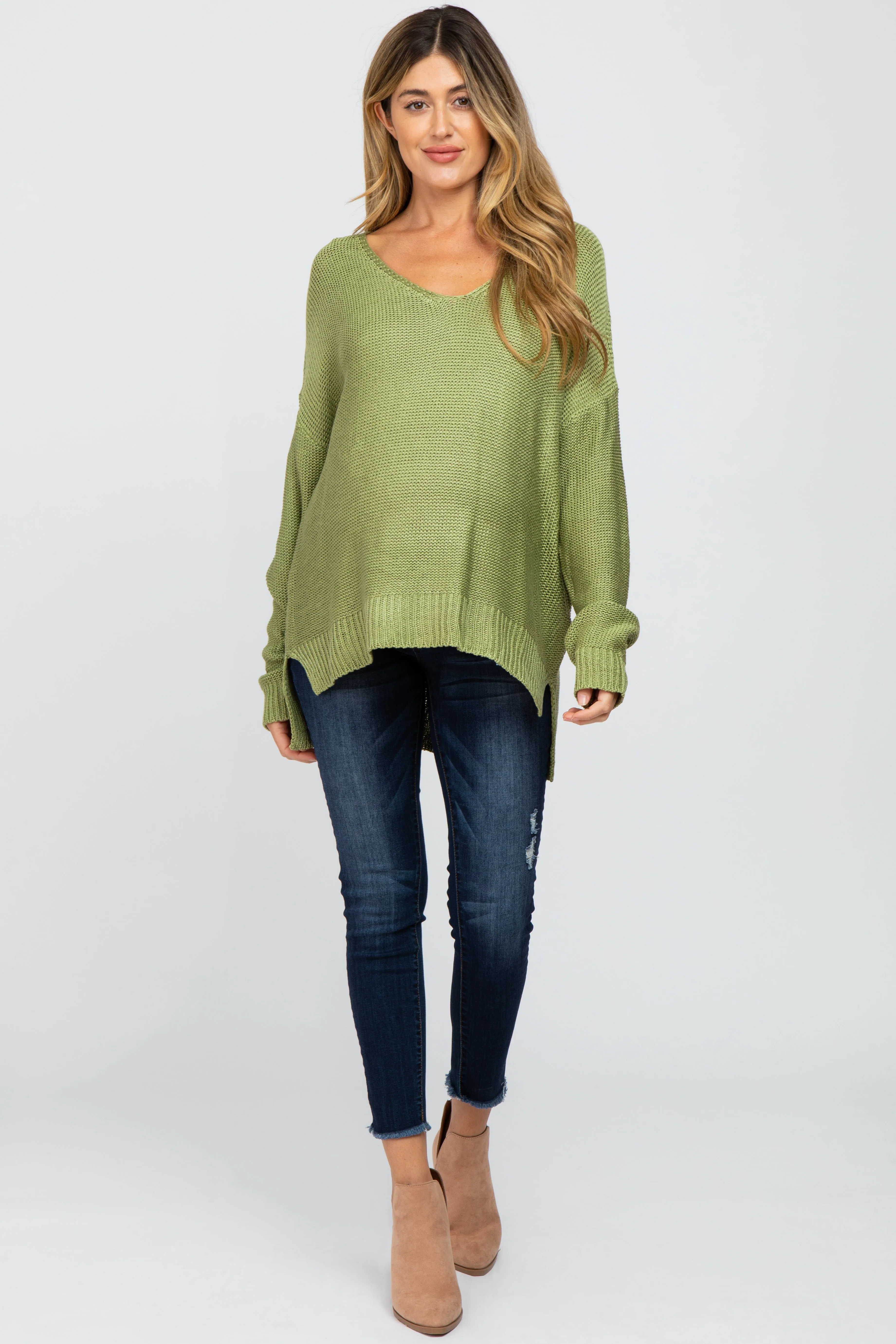 Light Olive Side Slit Knit Maternity Sweater sold by Pinkblush product image thumbnail 4