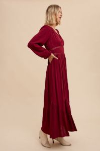 Burgundy Lace Inset Maxi Dress sold by Pinkblush