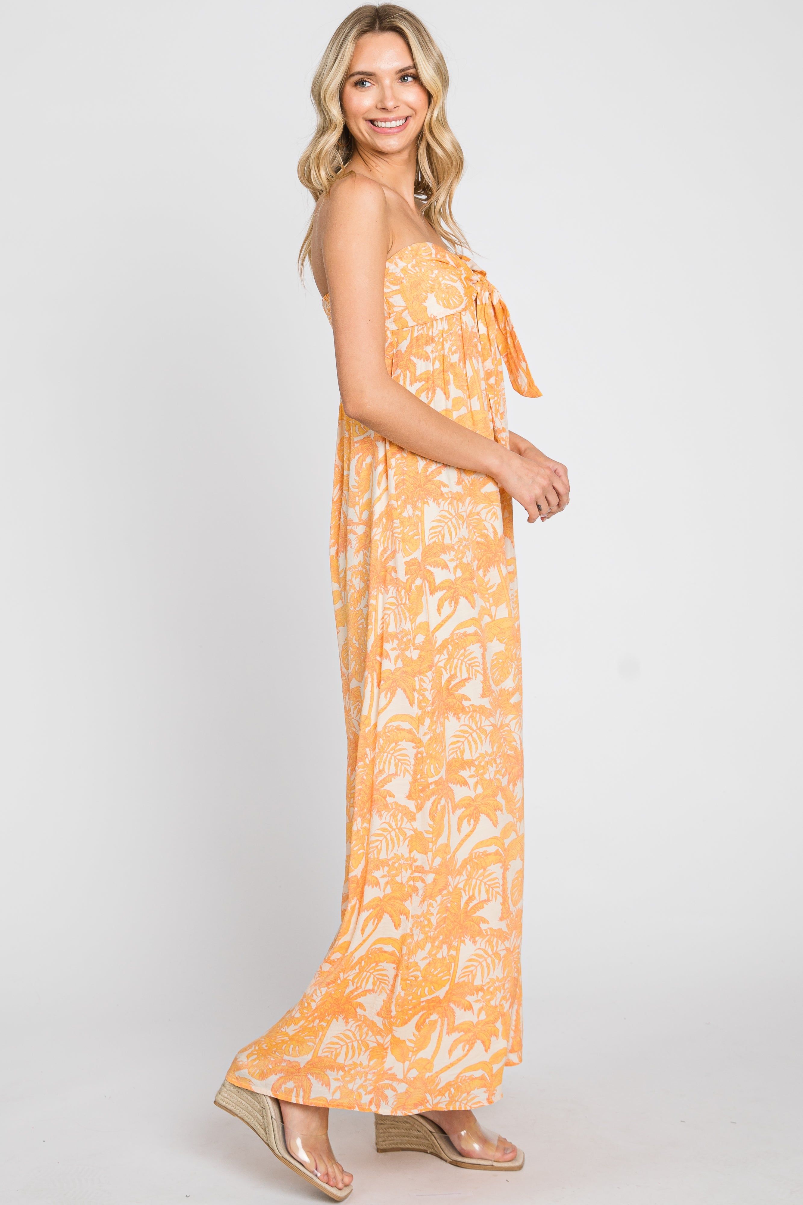 Orange Leaf Print Strapless Front Tie Jumpsuit sold by Pinkblush product image thumbnail 2