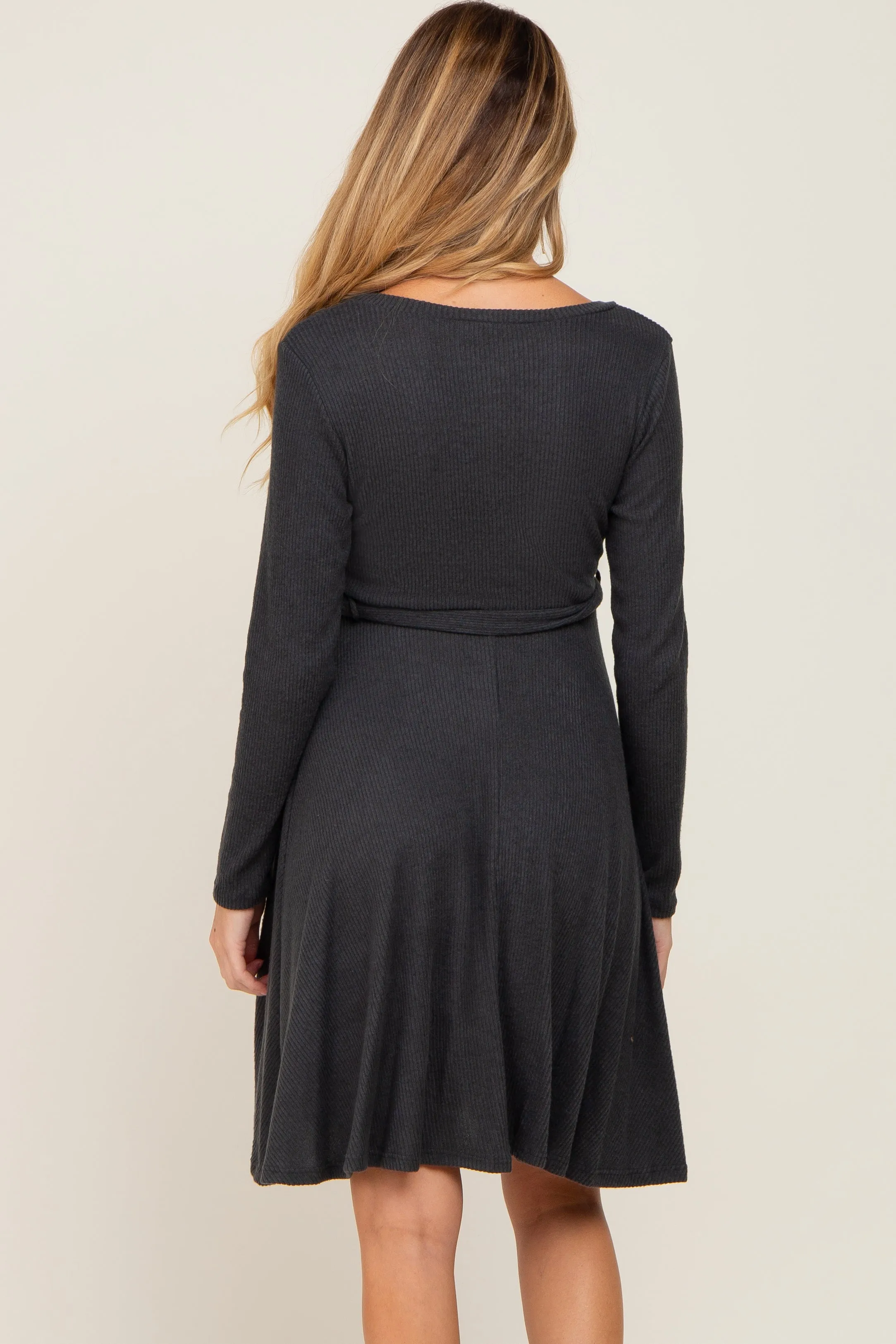Charcoal Soft Rib Knit Sash Tie Maternity Dress sold by Pinkblush product image thumbnail 3