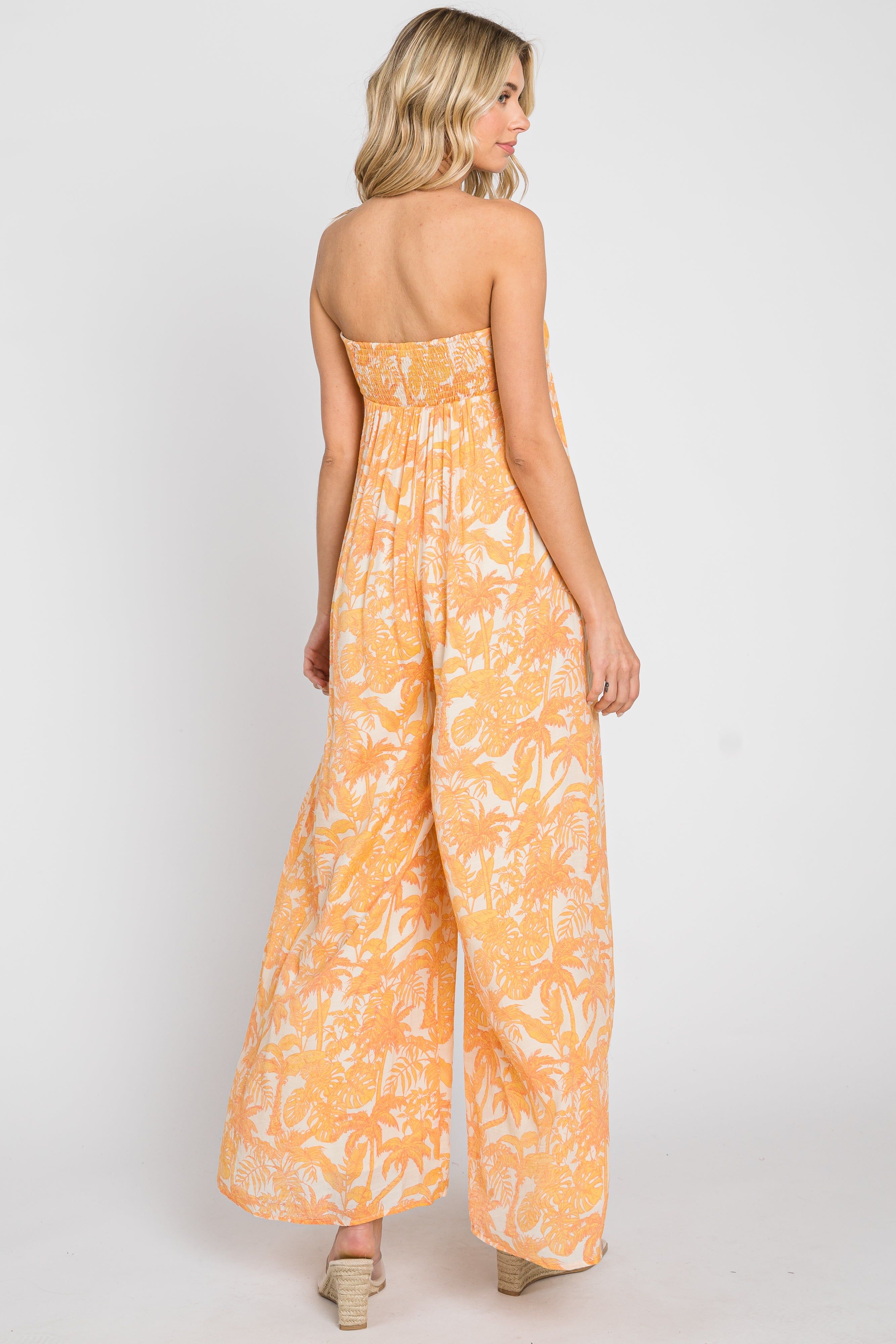 Orange Leaf Print Strapless Front Tie Jumpsuit sold by Pinkblush product image thumbnail 3