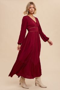 Burgundy Lace Inset Maxi Dress sold by Pinkblush
