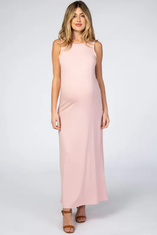Light Pink Side Slit Maternity Maxi Dress sold by Pinkblush