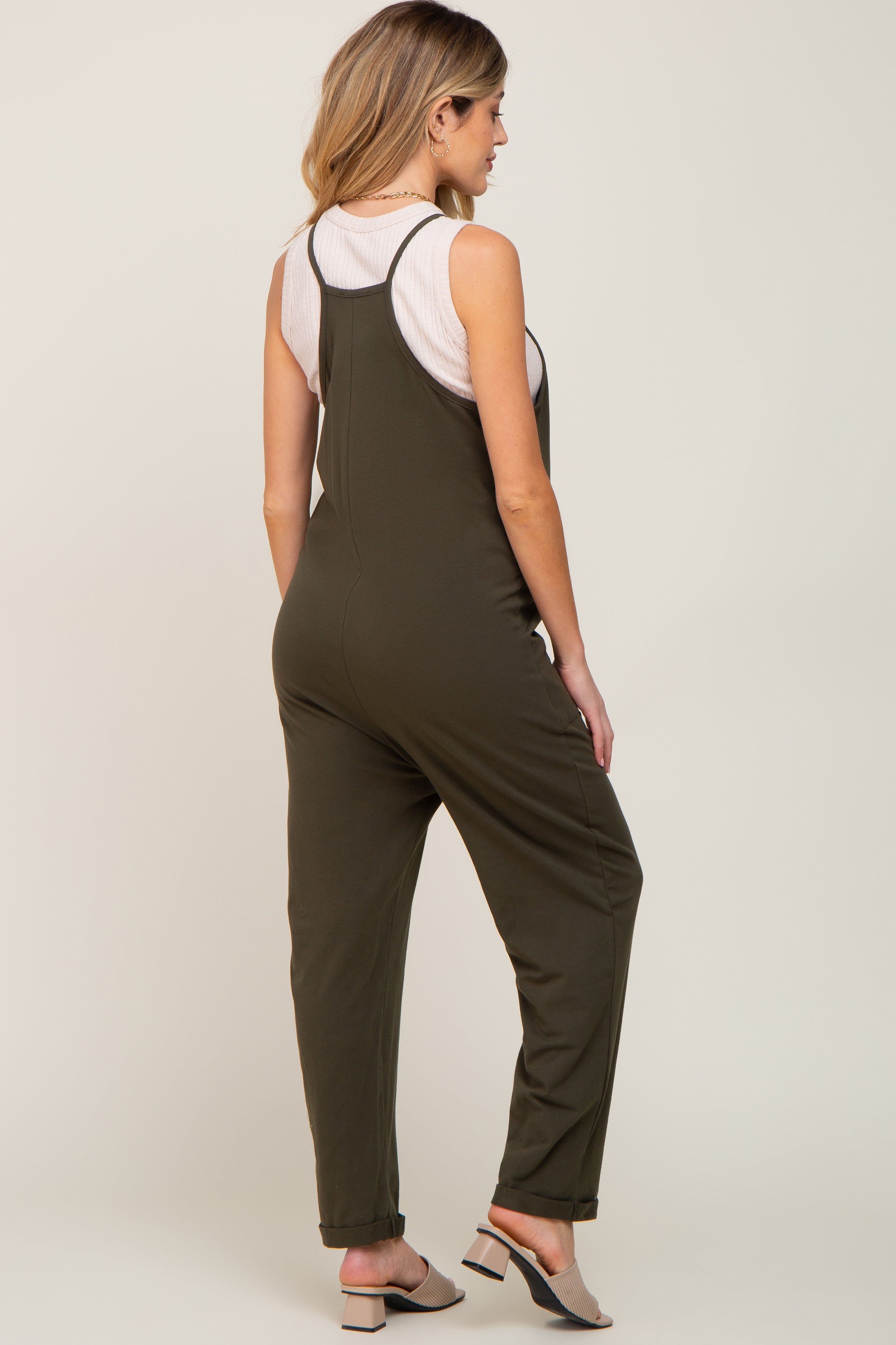 Green Front Pocket Maternity Jumpsuit sold by Pinkblush product image thumbnail 3
