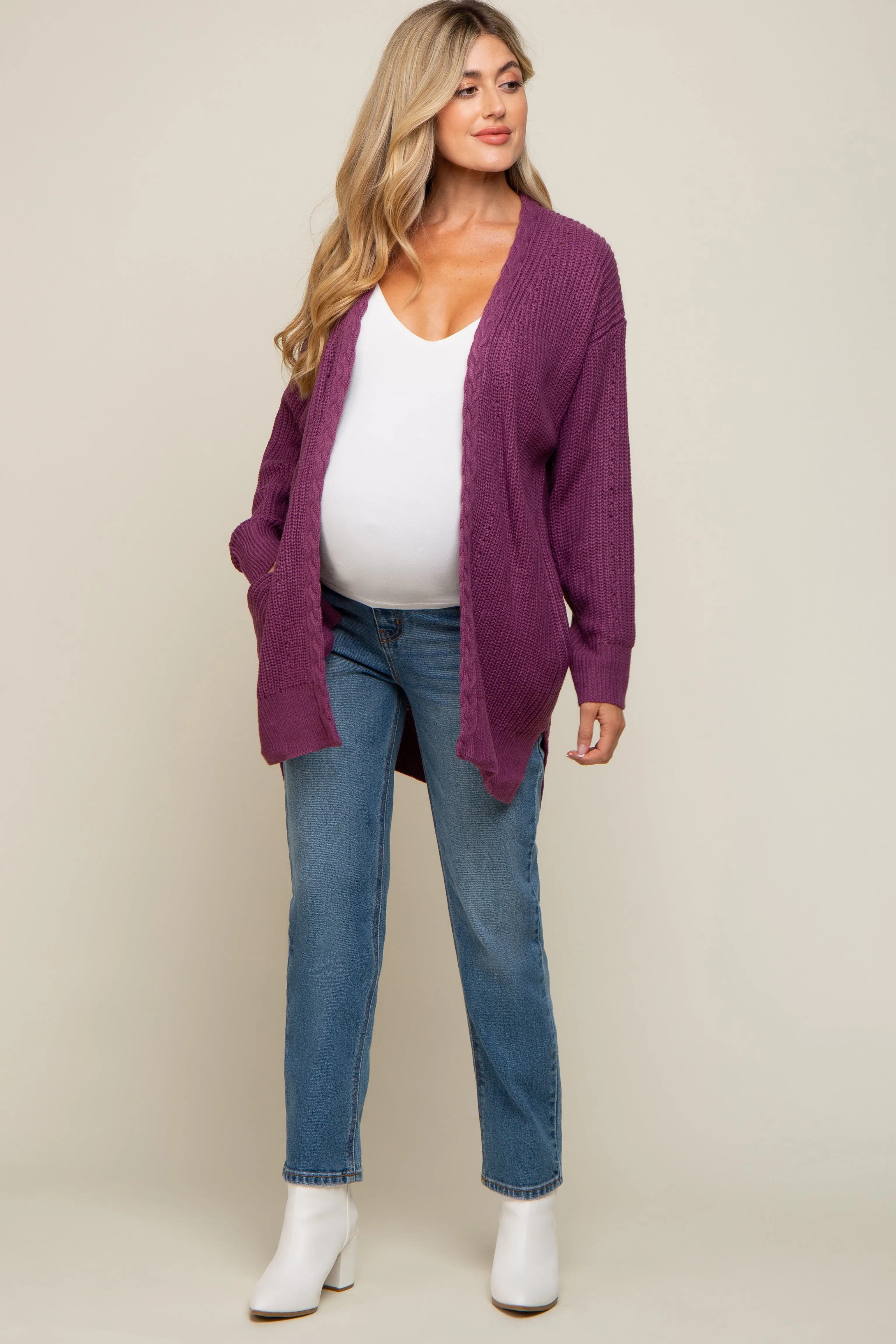 Plum Cable Knit Accent Maternity Cardigan sold by Pinkblush product image thumbnail 5