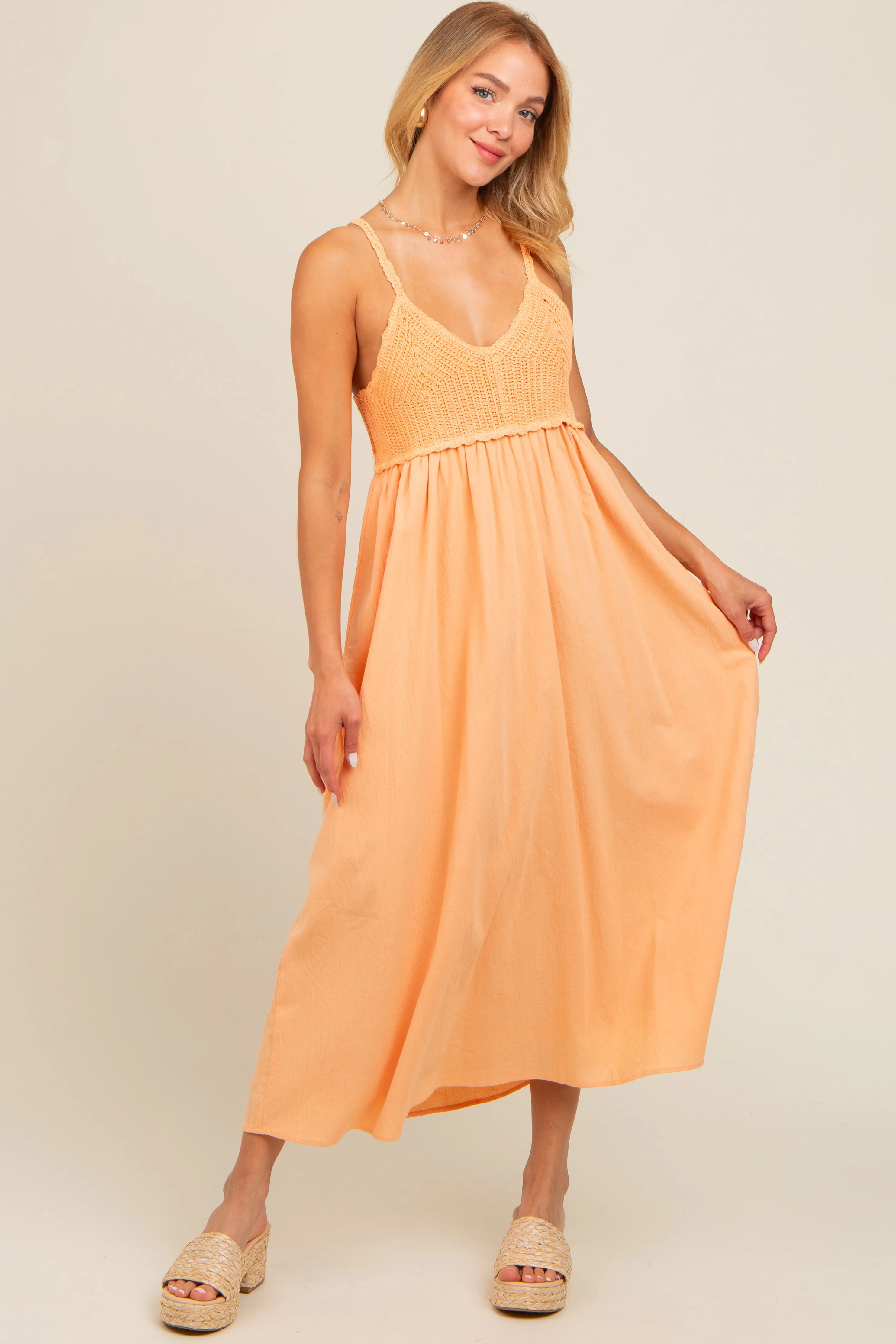 Peach V-Neck Crochet Top Midi Dress sold by Pinkblush product image thumbnail 2