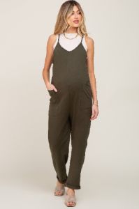 Green Front Pocket Maternity Jumpsuit sold by Pinkblush