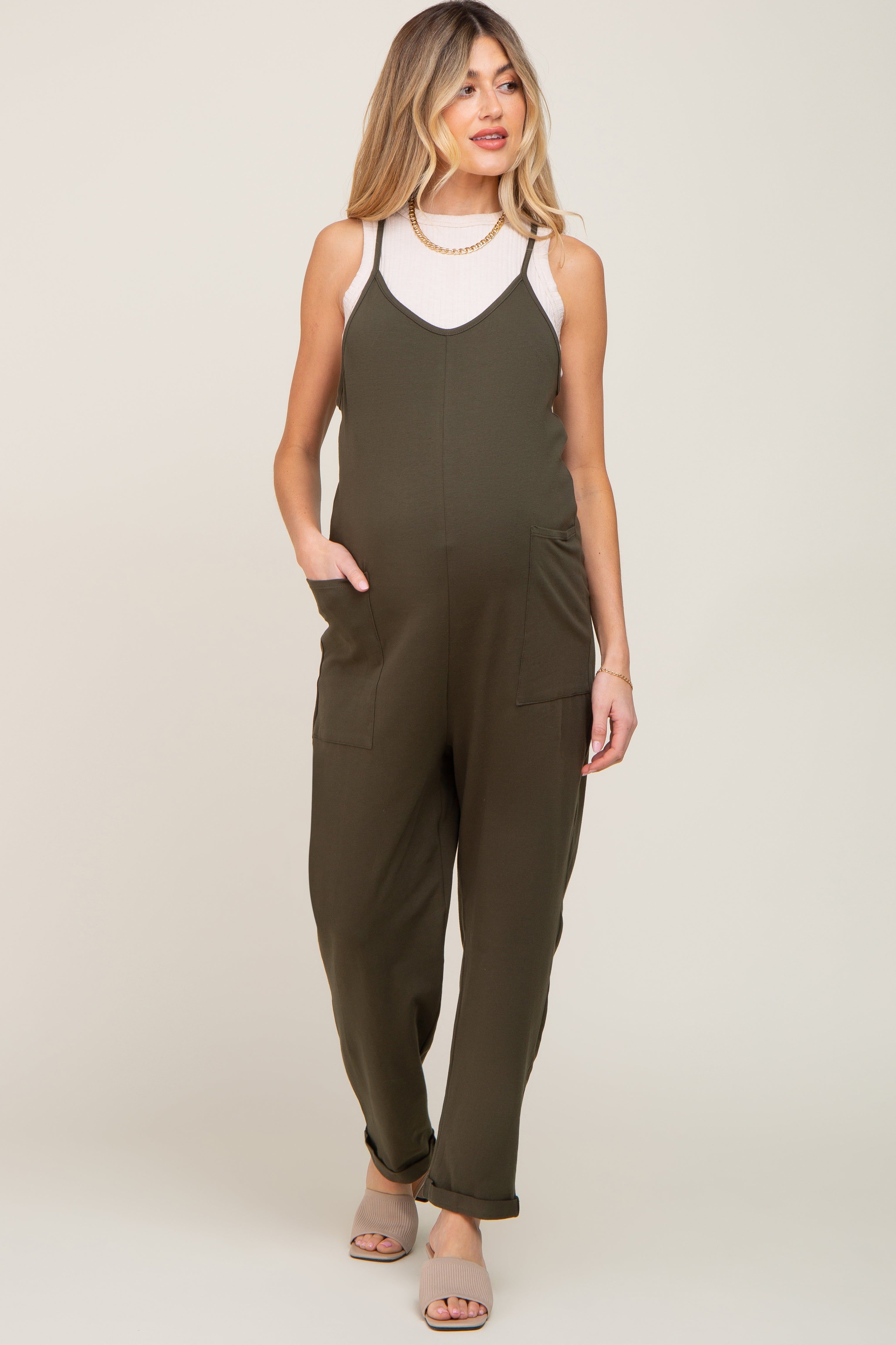 Green Front Pocket Maternity Jumpsuit sold by Pinkblush product image thumbnail 4