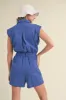 Cobalt Blue Button Up Cargo Romper sold by Pinkblush