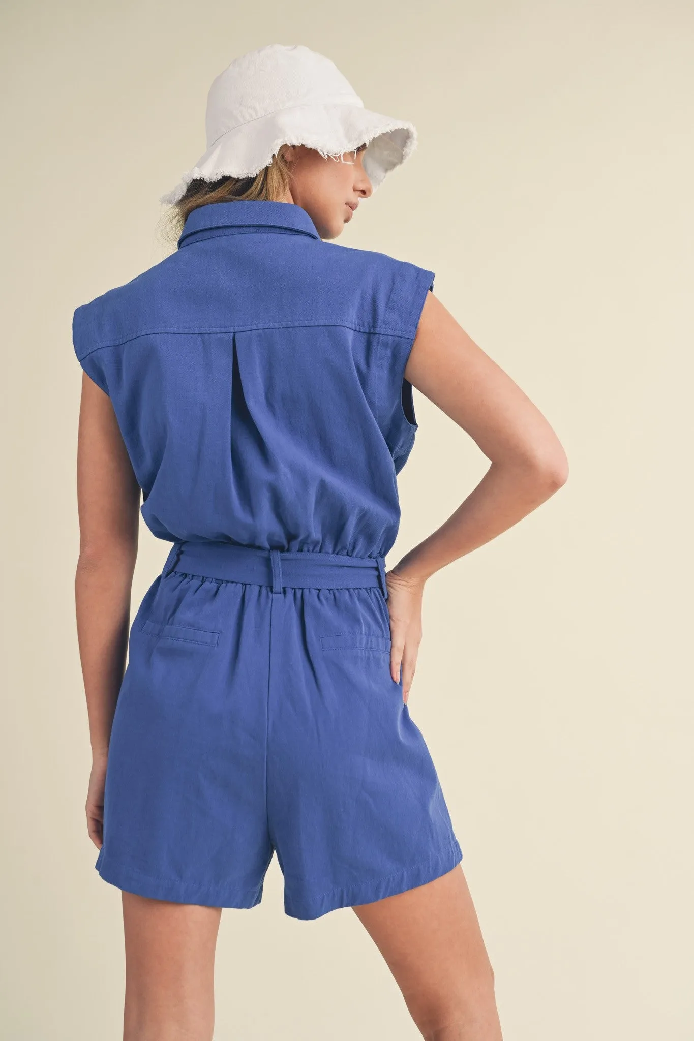 Cobalt Blue Button Up Cargo Romper sold by Pinkblush product image thumbnail 3