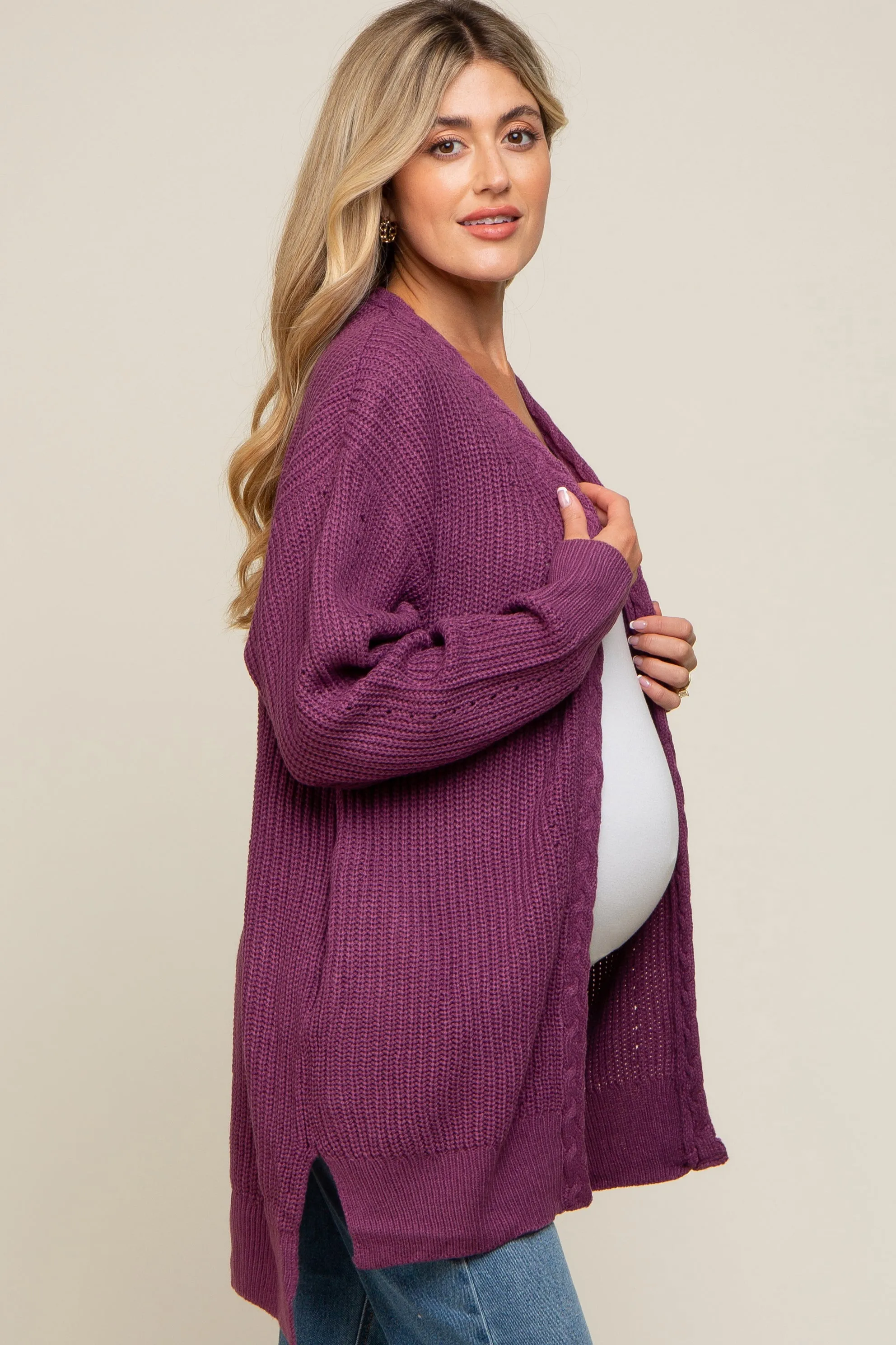 Plum Cable Knit Accent Maternity Cardigan sold by Pinkblush product image thumbnail 3