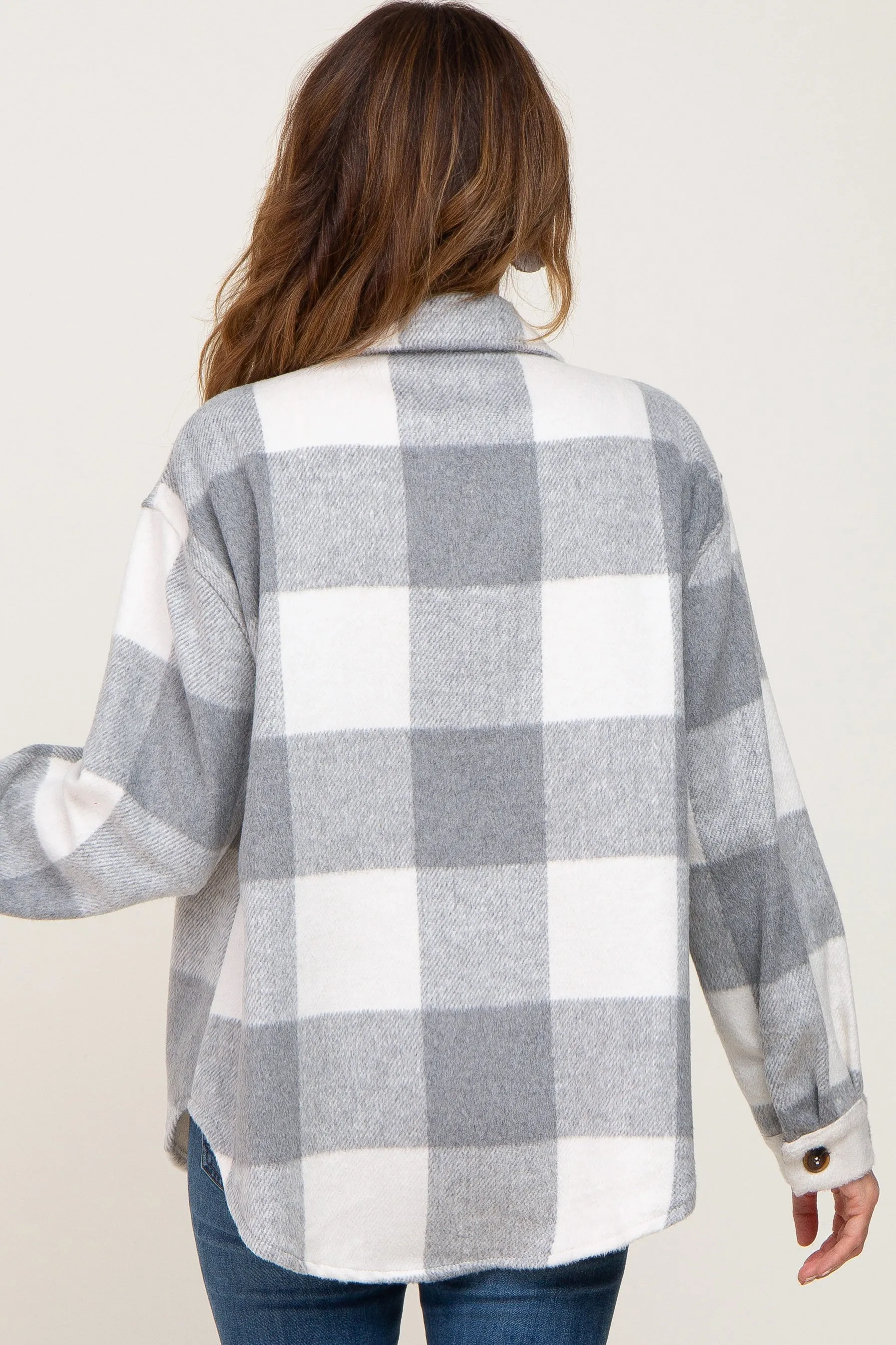 Grey Plaid Knit Shirt Jacket sold by Pinkblush product image thumbnail 3