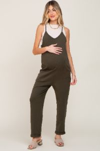 Green Front Pocket Maternity Jumpsuit sold by Pinkblush