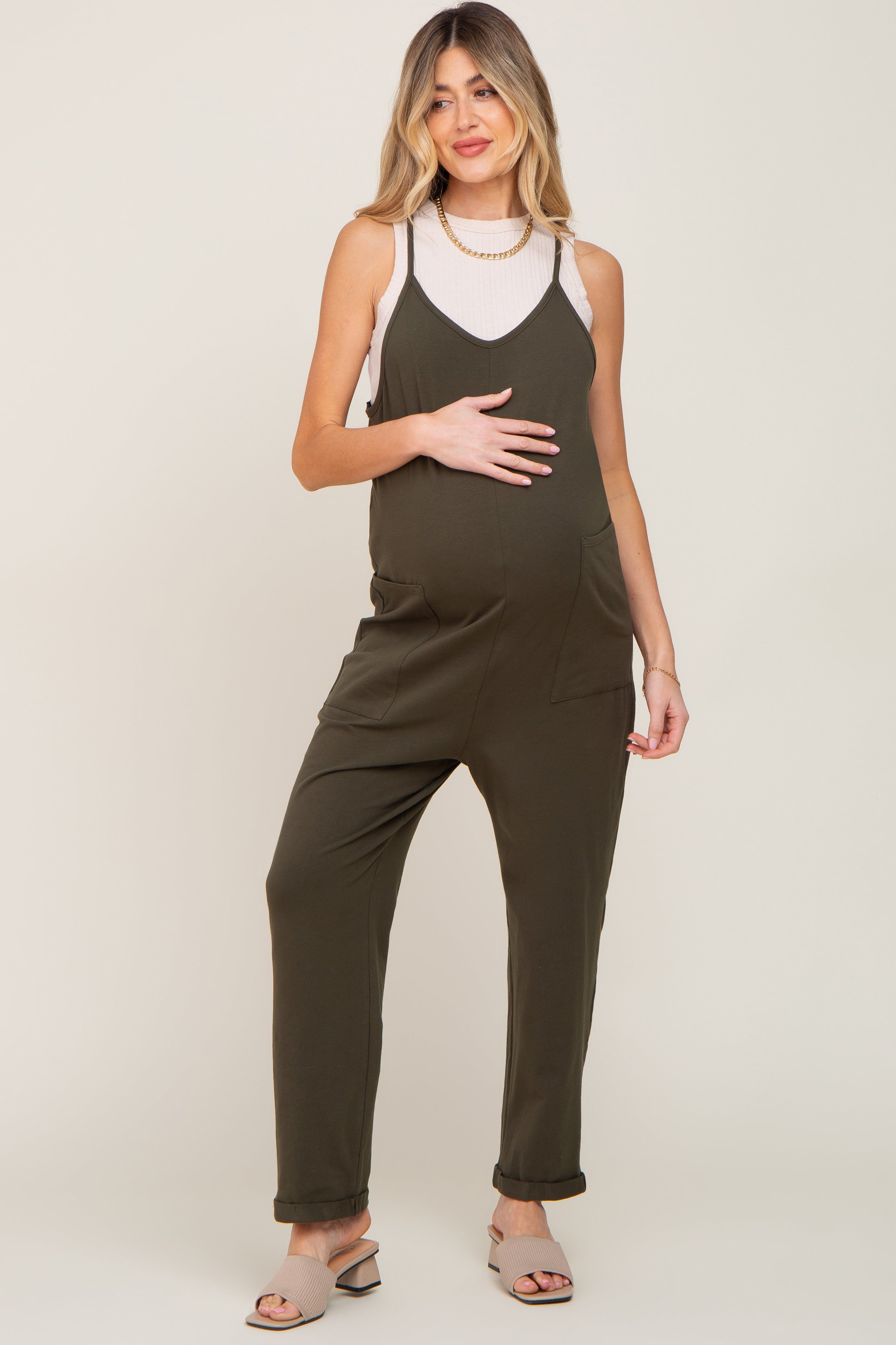 Green Front Pocket Maternity Jumpsuit sold by Pinkblush product image thumbnail 5