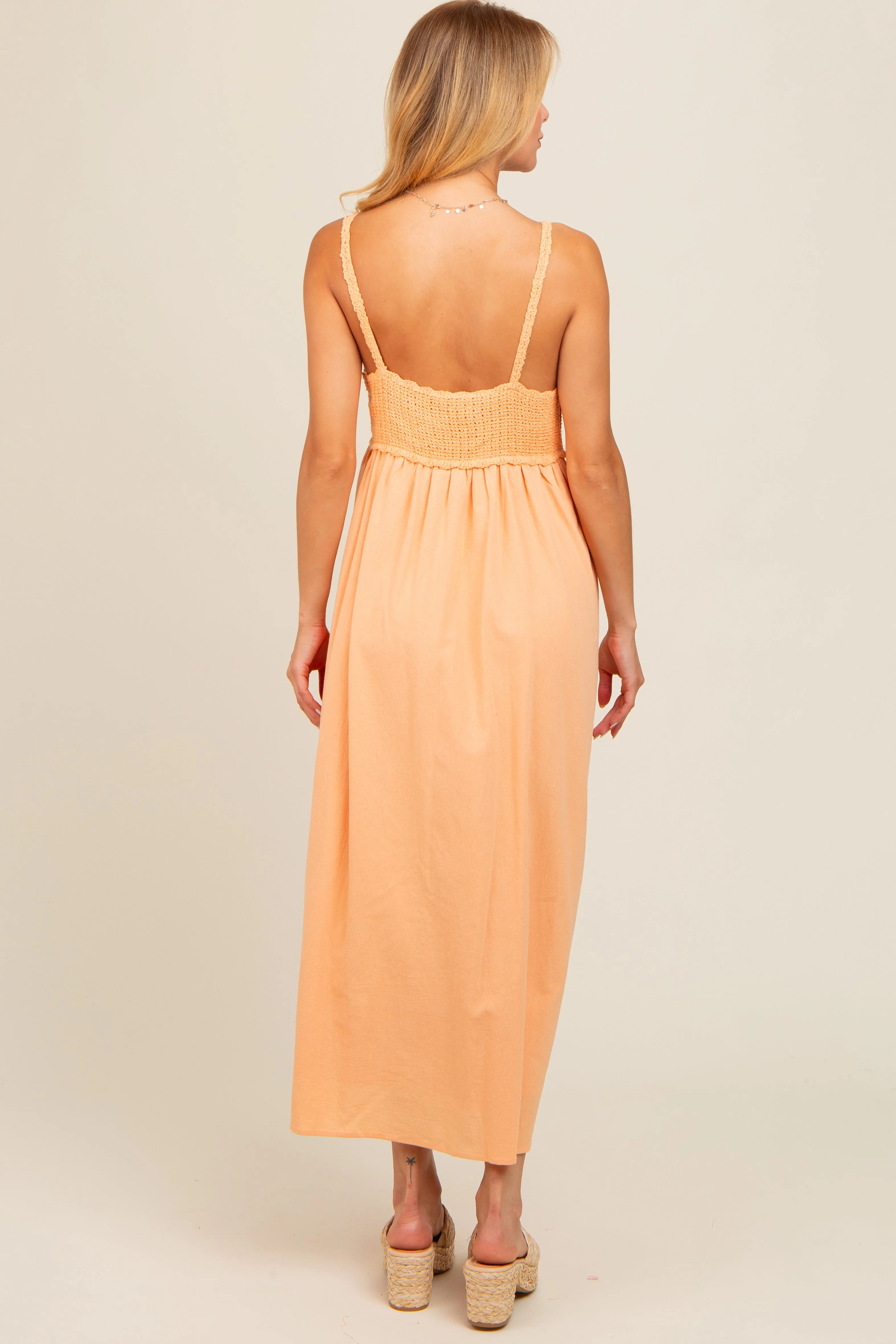 Peach V-Neck Crochet Top Midi Dress sold by Pinkblush product image thumbnail 4