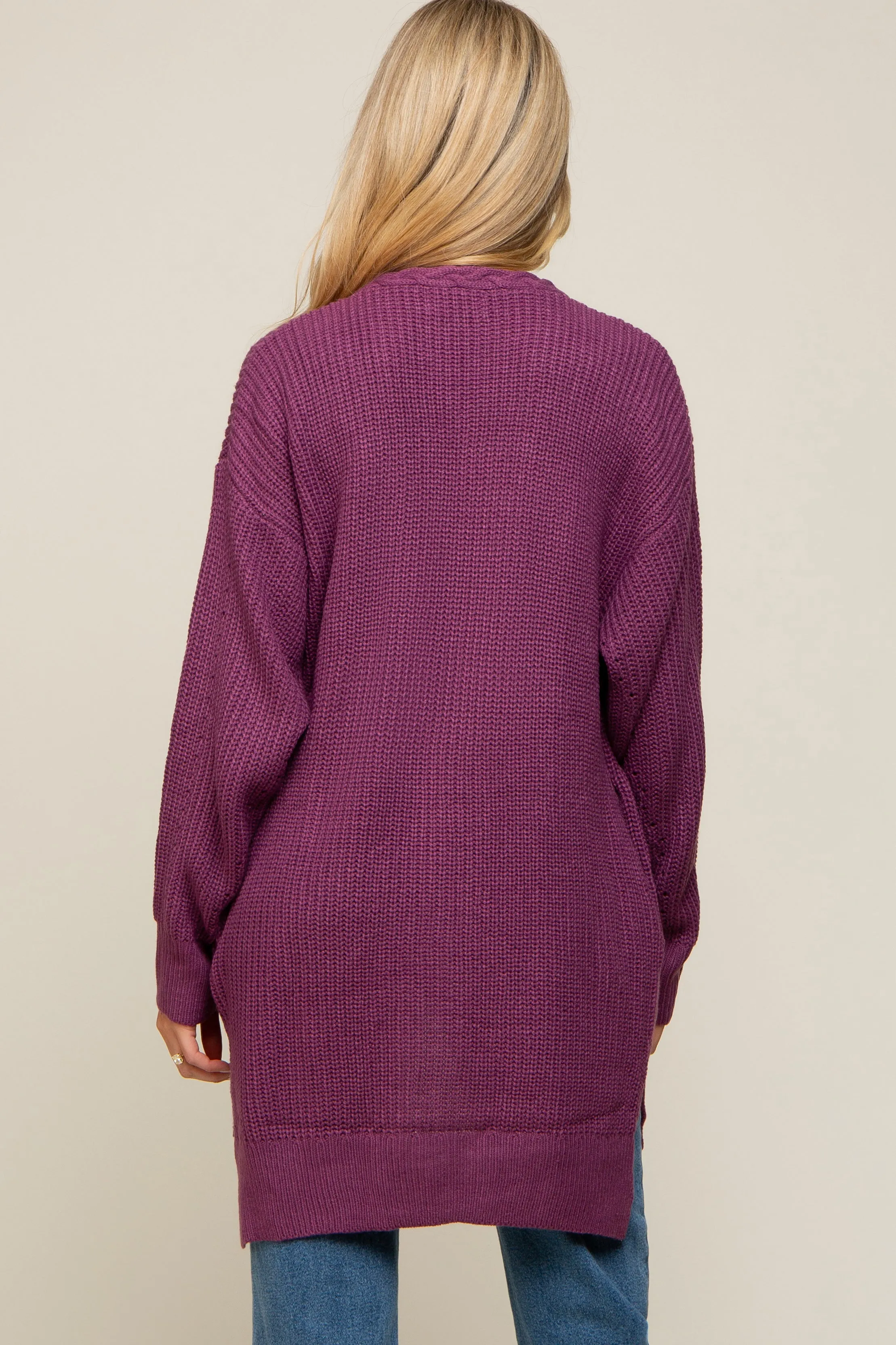 Plum Cable Knit Accent Maternity Cardigan sold by Pinkblush product image thumbnail 4