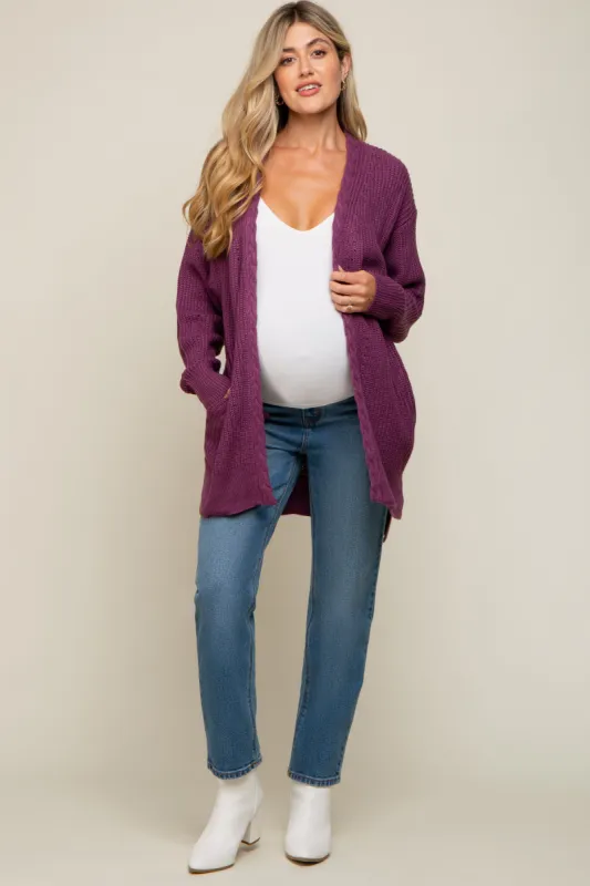 Plum Cable Knit Accent Maternity Cardigan sold by Pinkblush