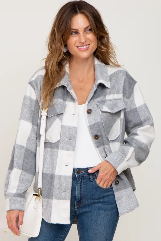 Grey Plaid Knit Shirt Jacket sold by Pinkblush