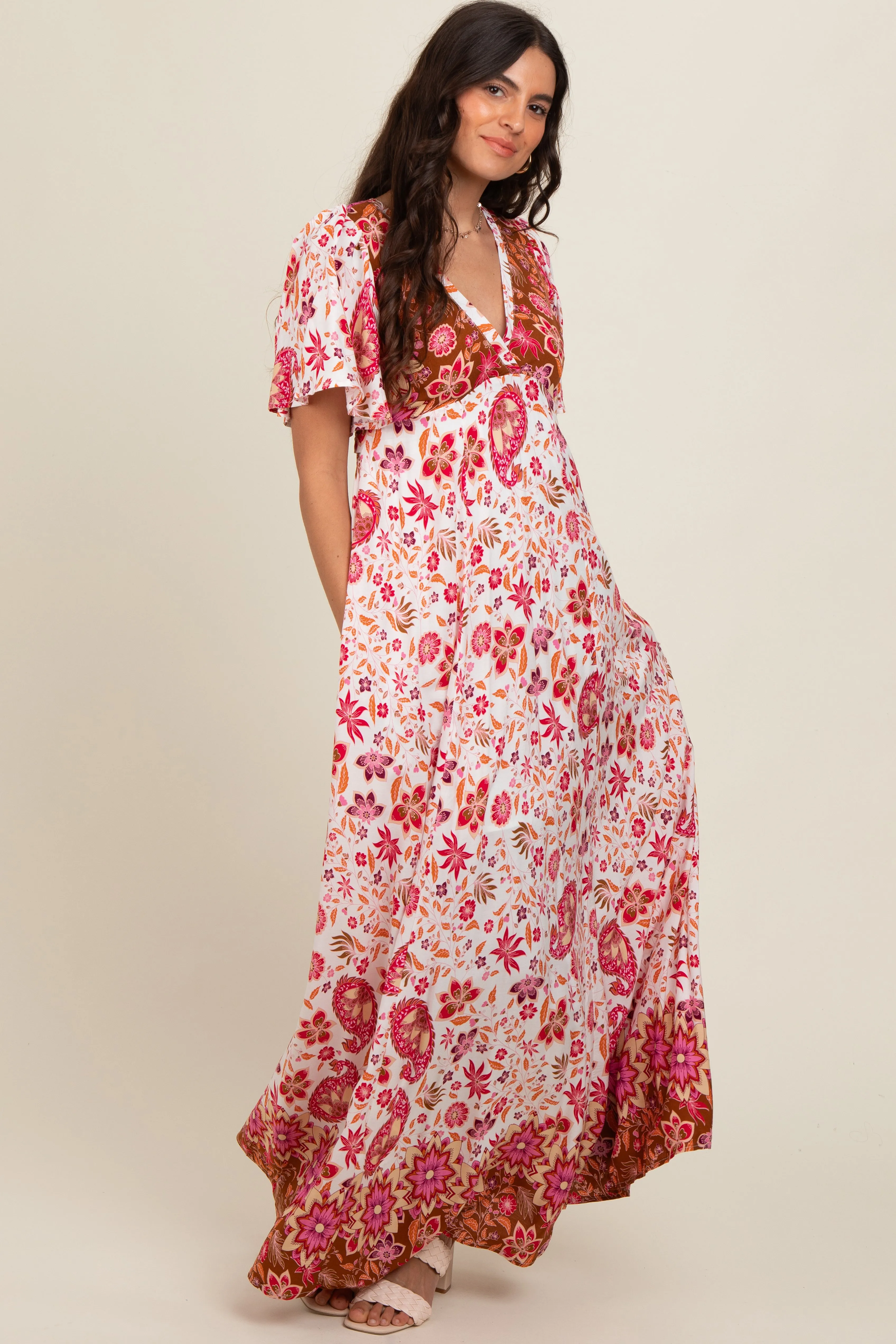 Ivory Mixed Floral Maxi Dress sold by Pinkblush