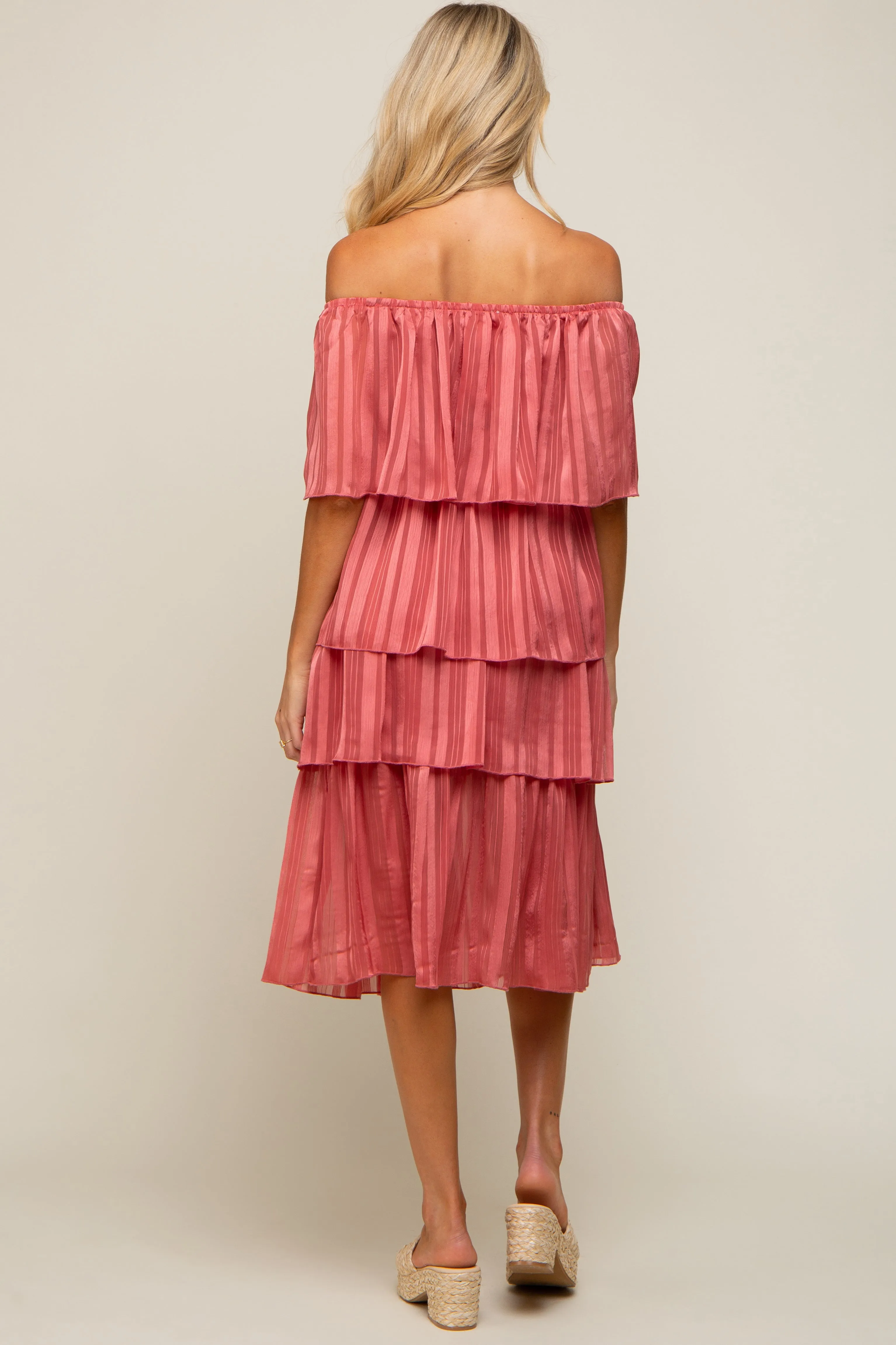 Dark Mauve Striped Layered Maternity Midi Dress sold by Pinkblush product image thumbnail 4