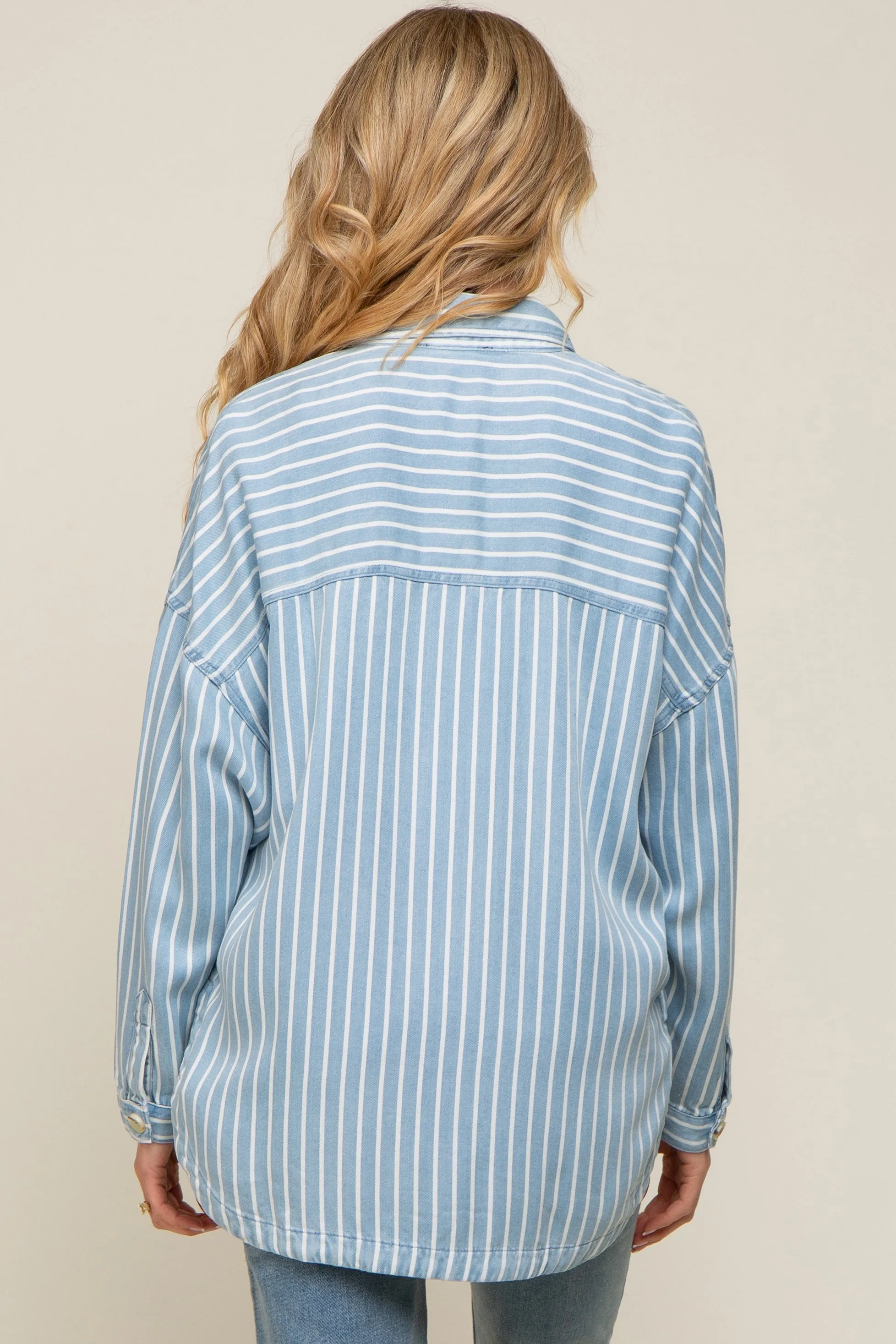 Light Blue Striped Front Pocket Button Up Maternity Top sold by Pinkblush product image thumbnail 4