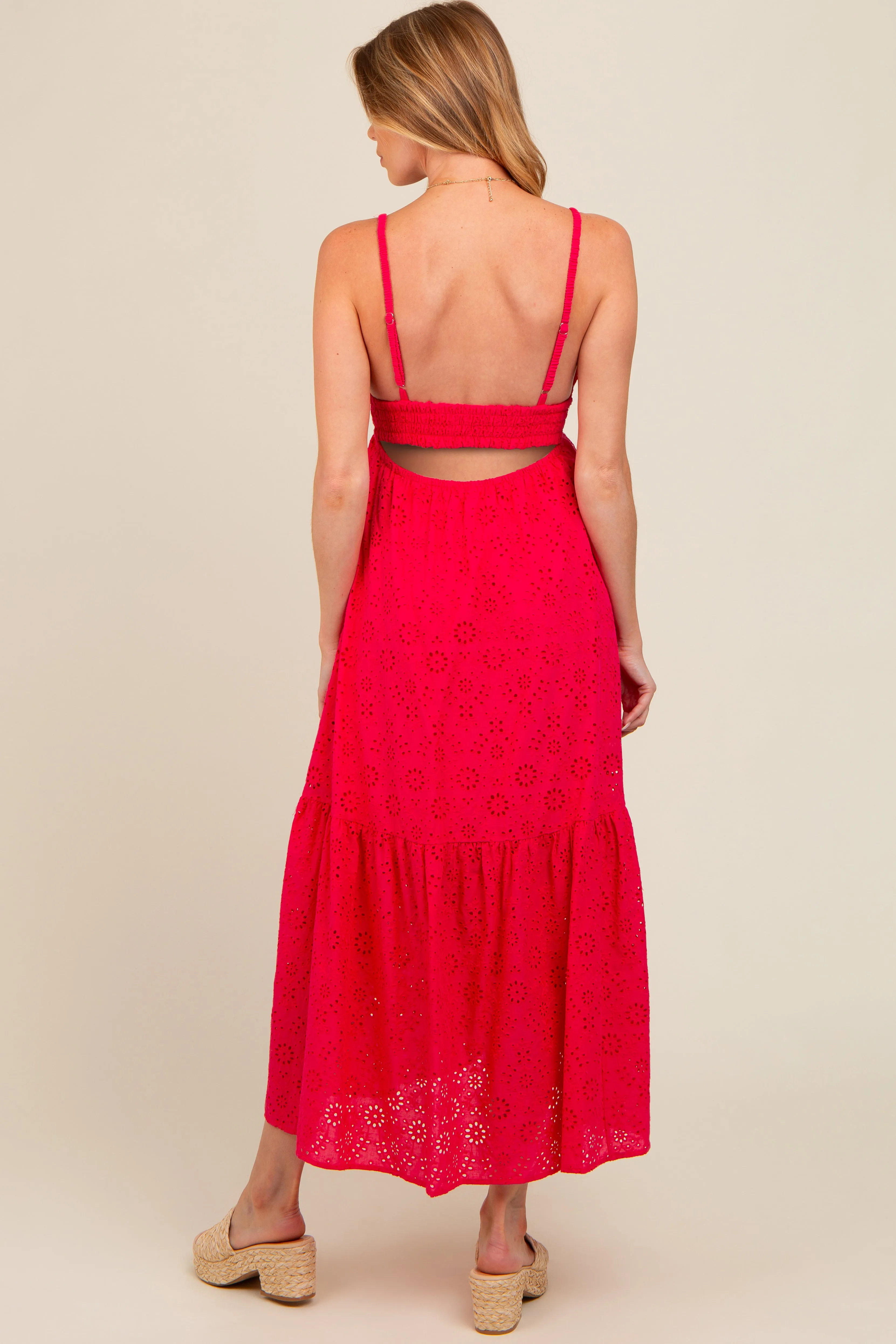 Fuchsia Eyelet Lace Maternity Midi Dress sold by Pinkblush product image thumbnail 4